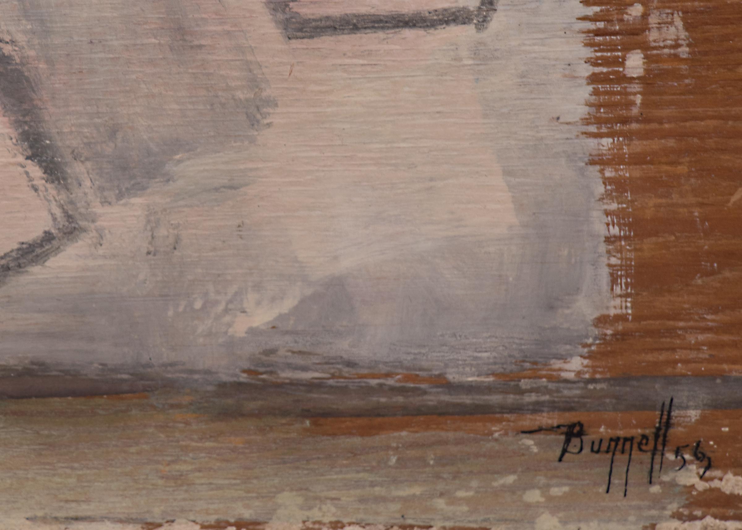 1950er Jahre Gerahmtes Abstraktes Expressionistisches Ölgemälde, Mid Century Modern, Grün Rot (Abstrakter Expressionismus), Painting, von Charles Ragland Bunnell
