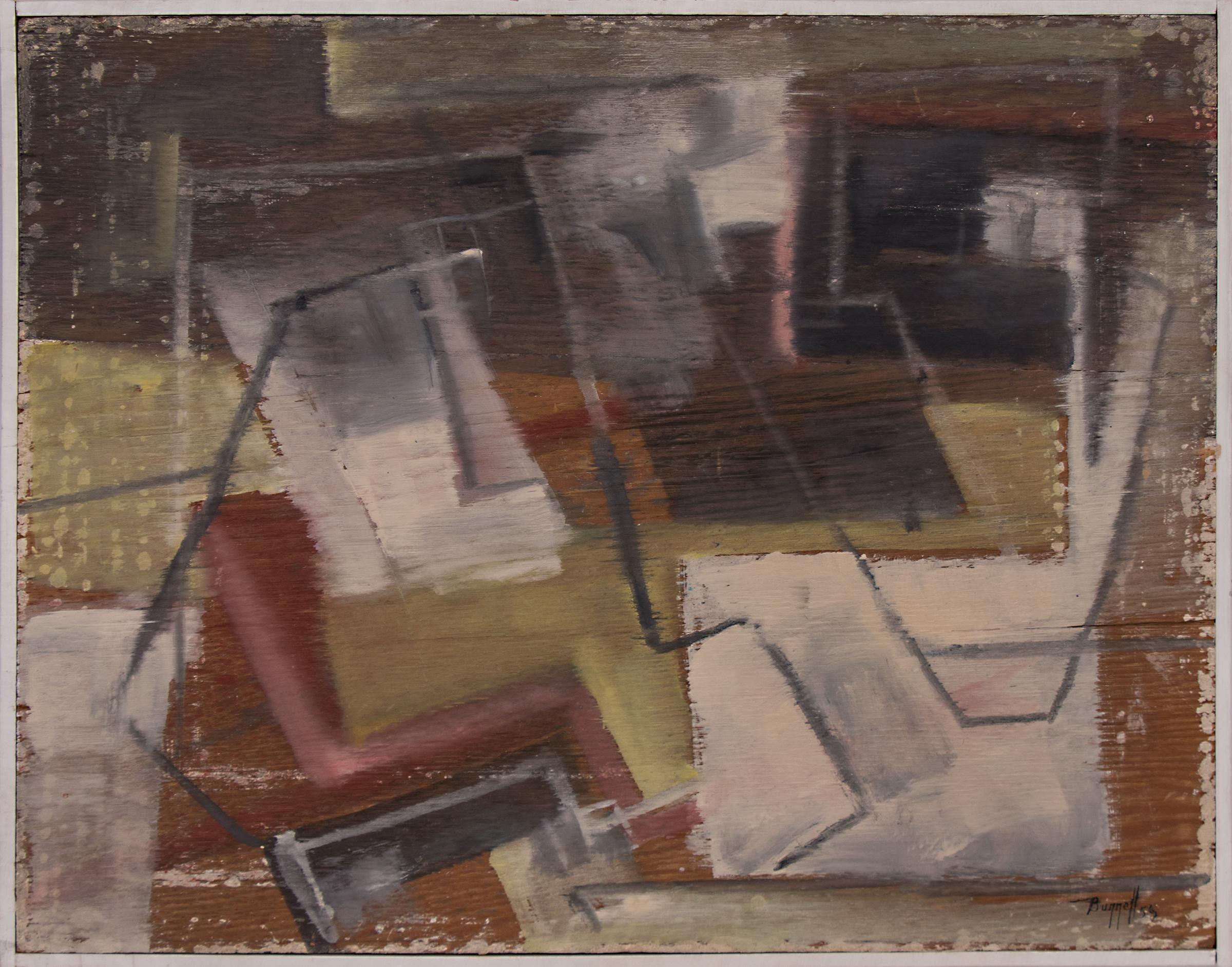 1950er Jahre Gerahmtes Abstraktes Expressionistisches Ölgemälde, Mid Century Modern, Grün Rot – Painting von Charles Ragland Bunnell