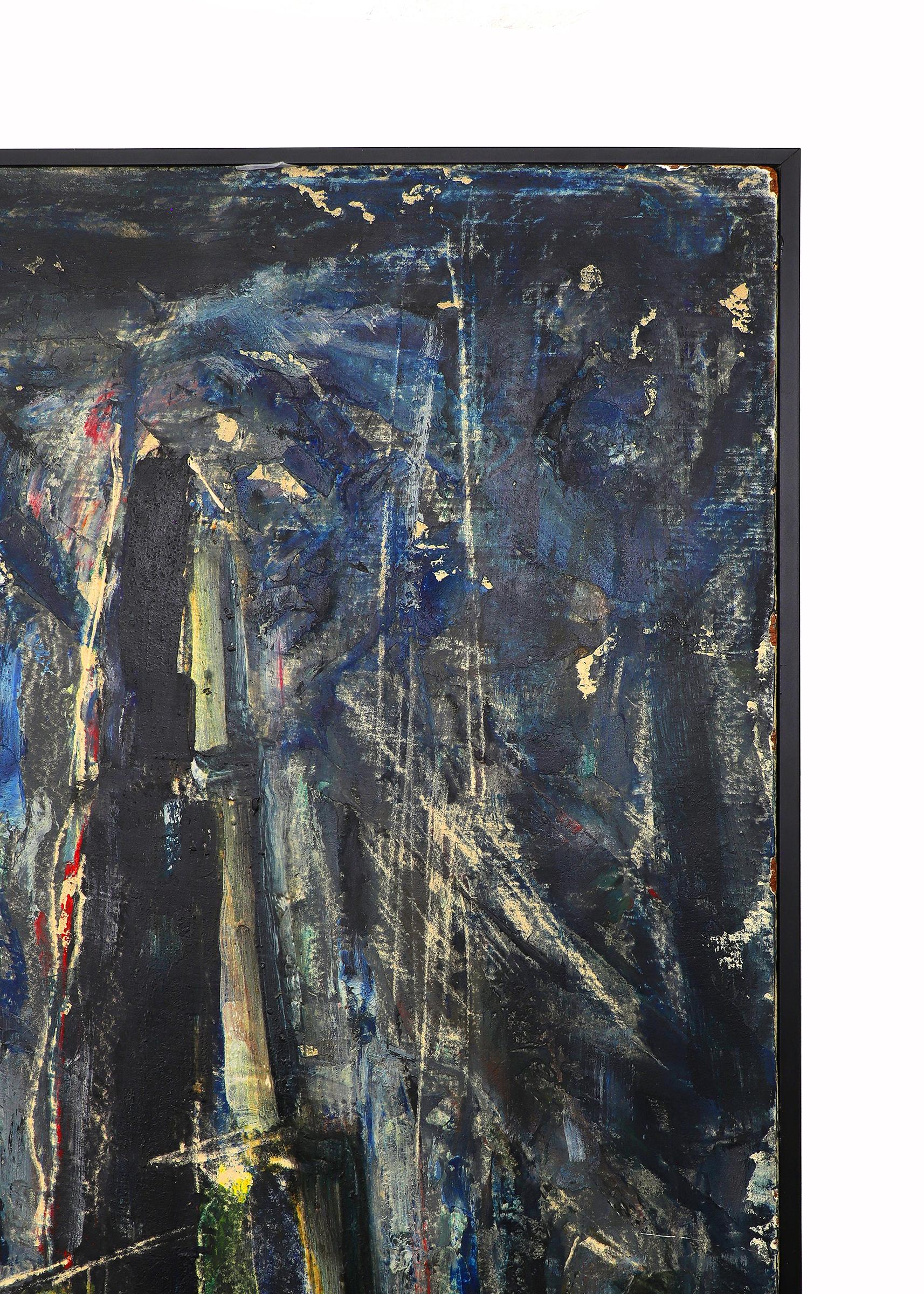 New York City Abstract Skyline, Semi Abstract Night Scene Cityscape Oil Painting For Sale 2