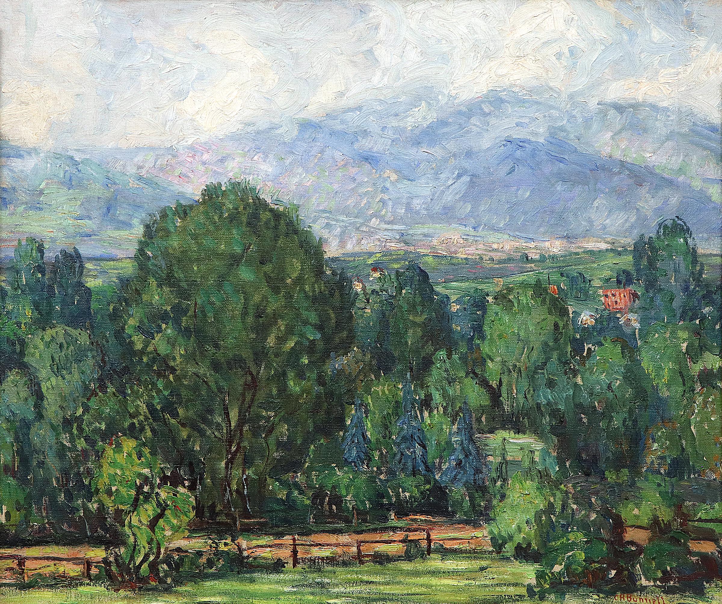 Vue du parc (Colorado) - Peinture à l'huile de paysage de montagne - Modernisme américain Painting par Charles Ragland Bunnell