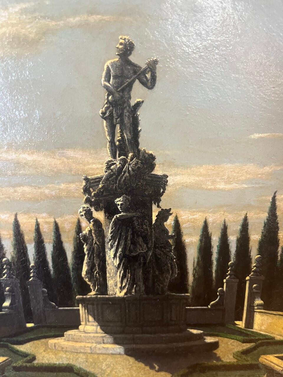 Américain Huile sur panneau « Jardin italien » de Charles Rain, 1960 en vente