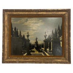 Charles Rain Olio su pannello "Giardino italiano" 1960