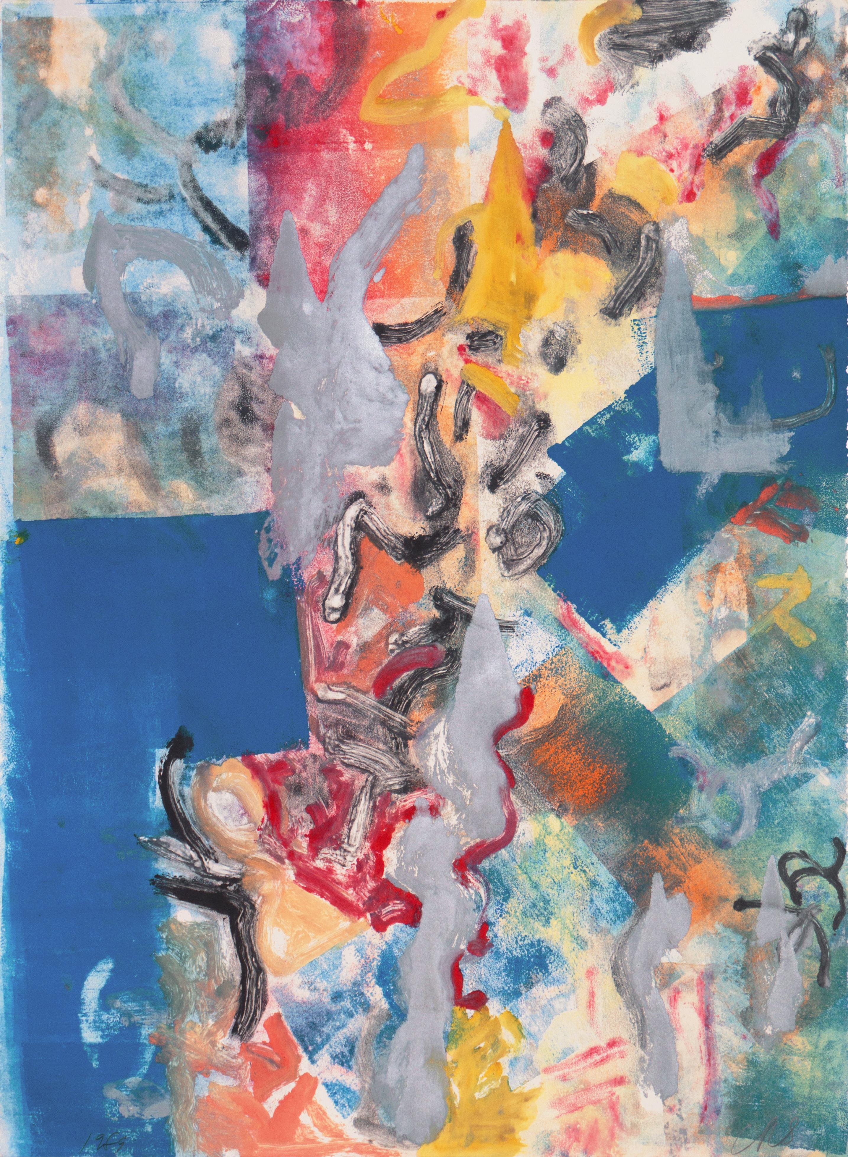 Charles Ralph Strong Abstract Print - 'Abstract, Silver and Blue', San Francisco Bay Area, Taos, NEA Fellowship, SFAI