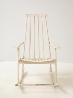 Charles Ramos, attrib., White Modernist Rocking Chair, France, c. 1950-60