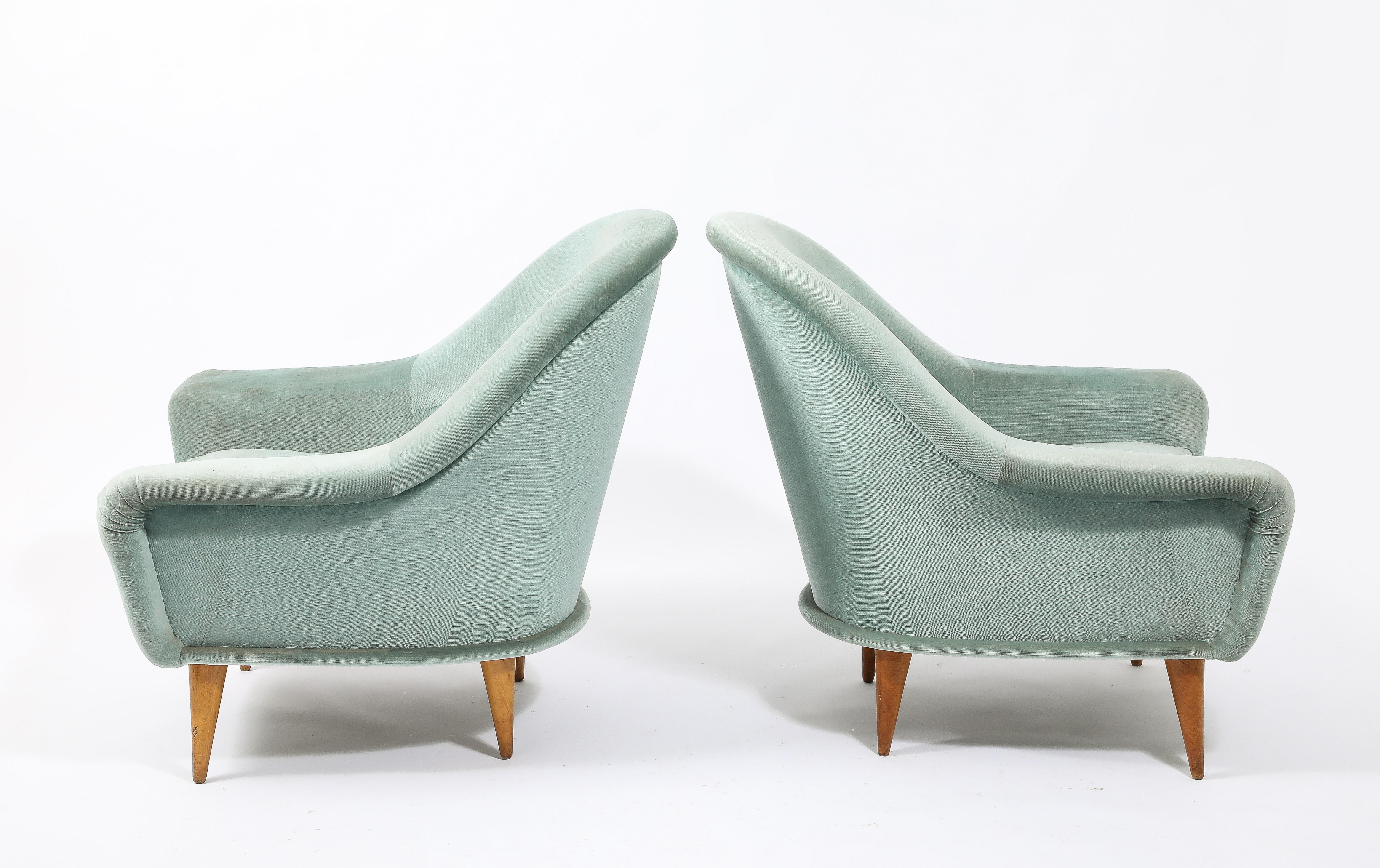 20th Century Charles Ramos Pair of Blue “Bergeres” Armchairs, France 1950's For Sale