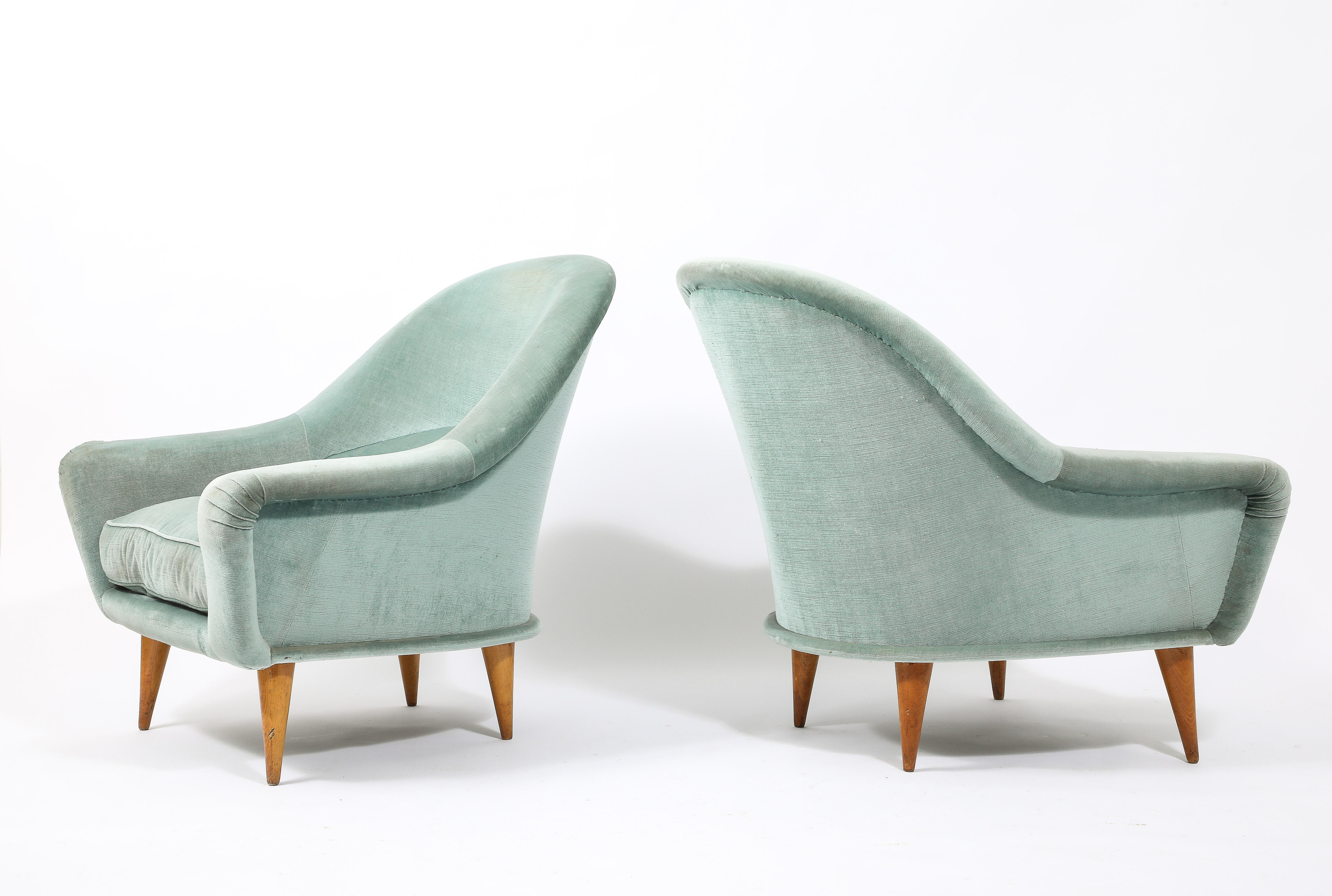 Charles Ramos Pair of Blue “Bergeres” Armchairs, France 1950's For Sale 2