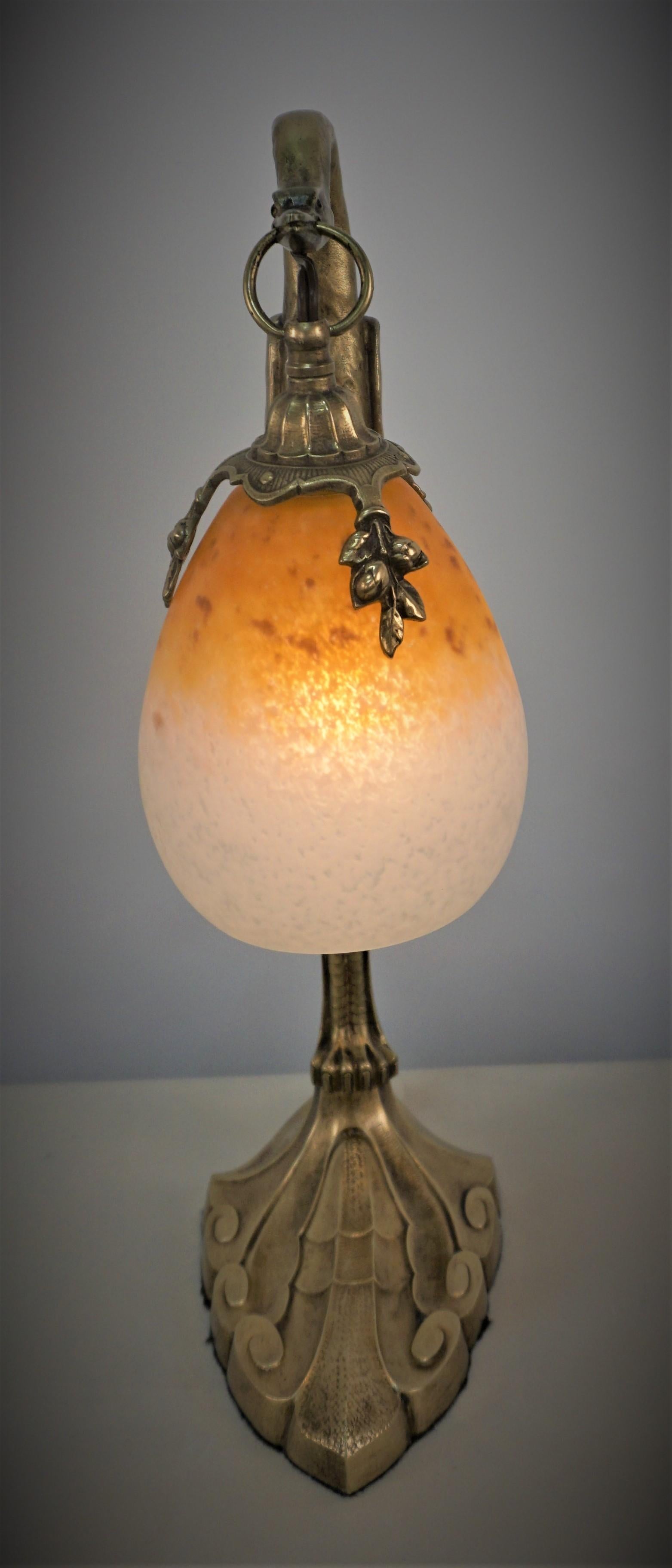 Charles Ranc Bronze and Art Glass Table Lamp 2
