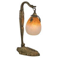 Charles Ranc Bronze and Art Glass Table Lamp