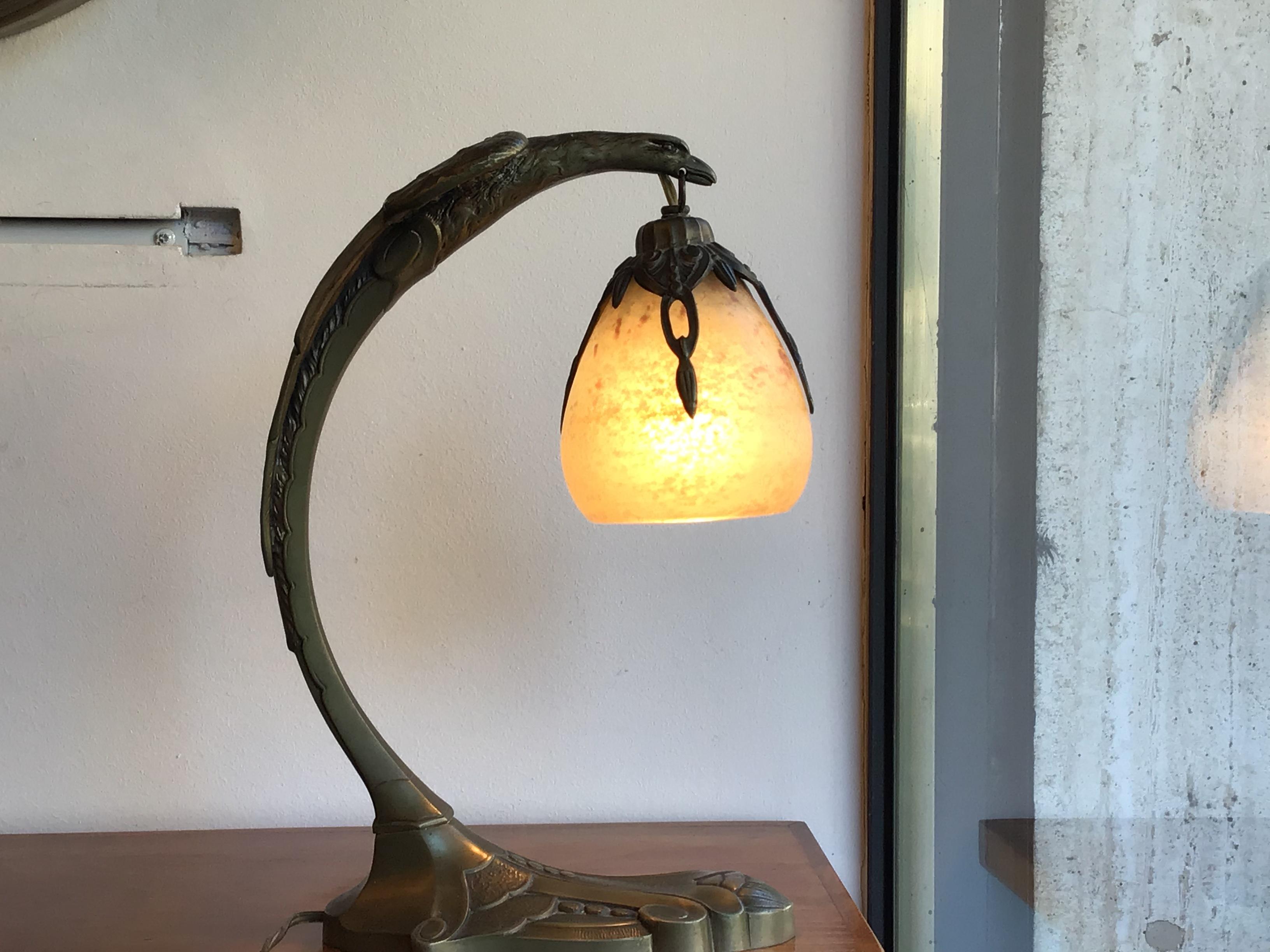 Charles Ranc Table Lamp Bronze Glass, 1930, France 3