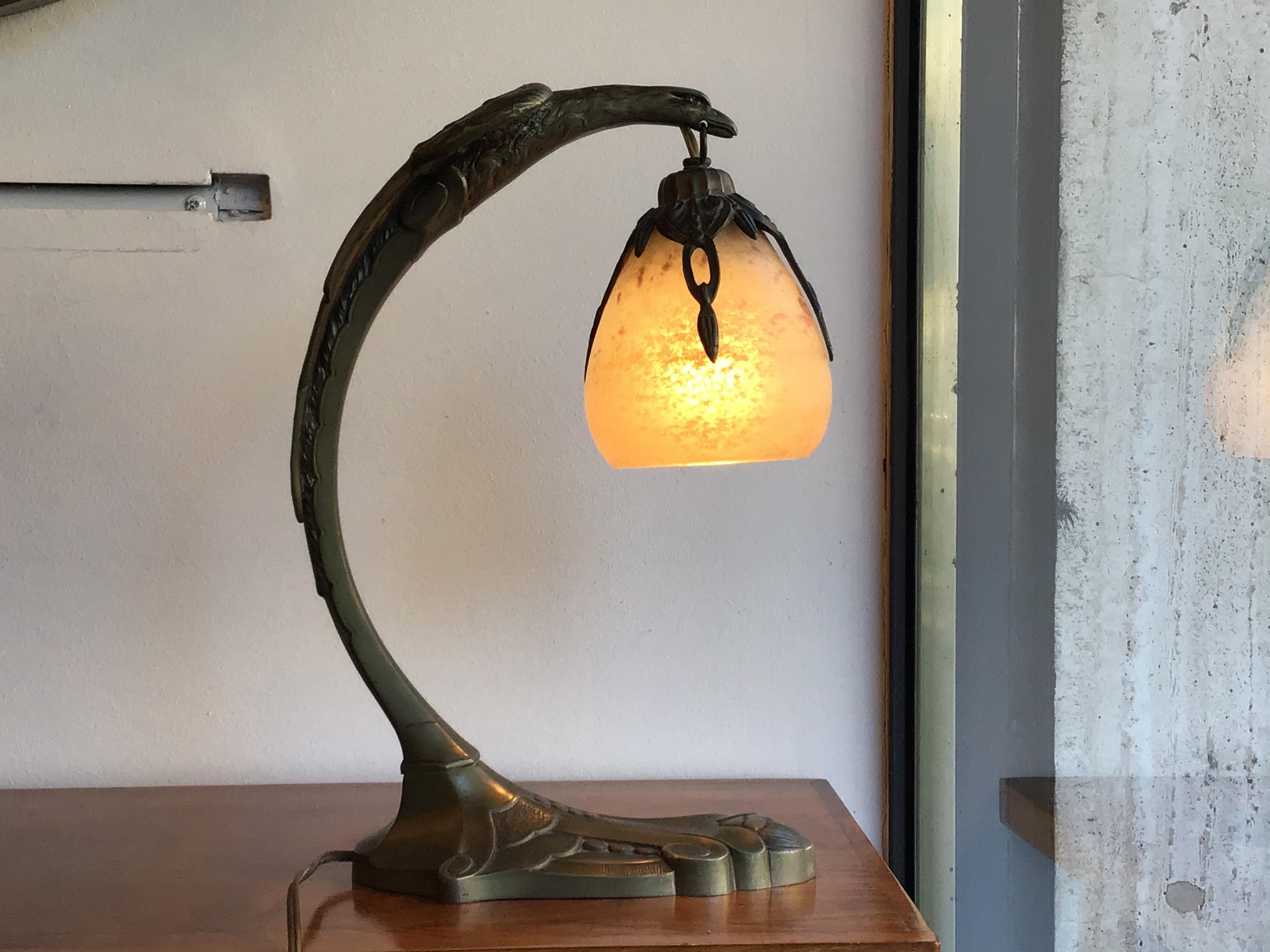 Charles Ranc Table Lamp Bronze Glass, 1930, France 5