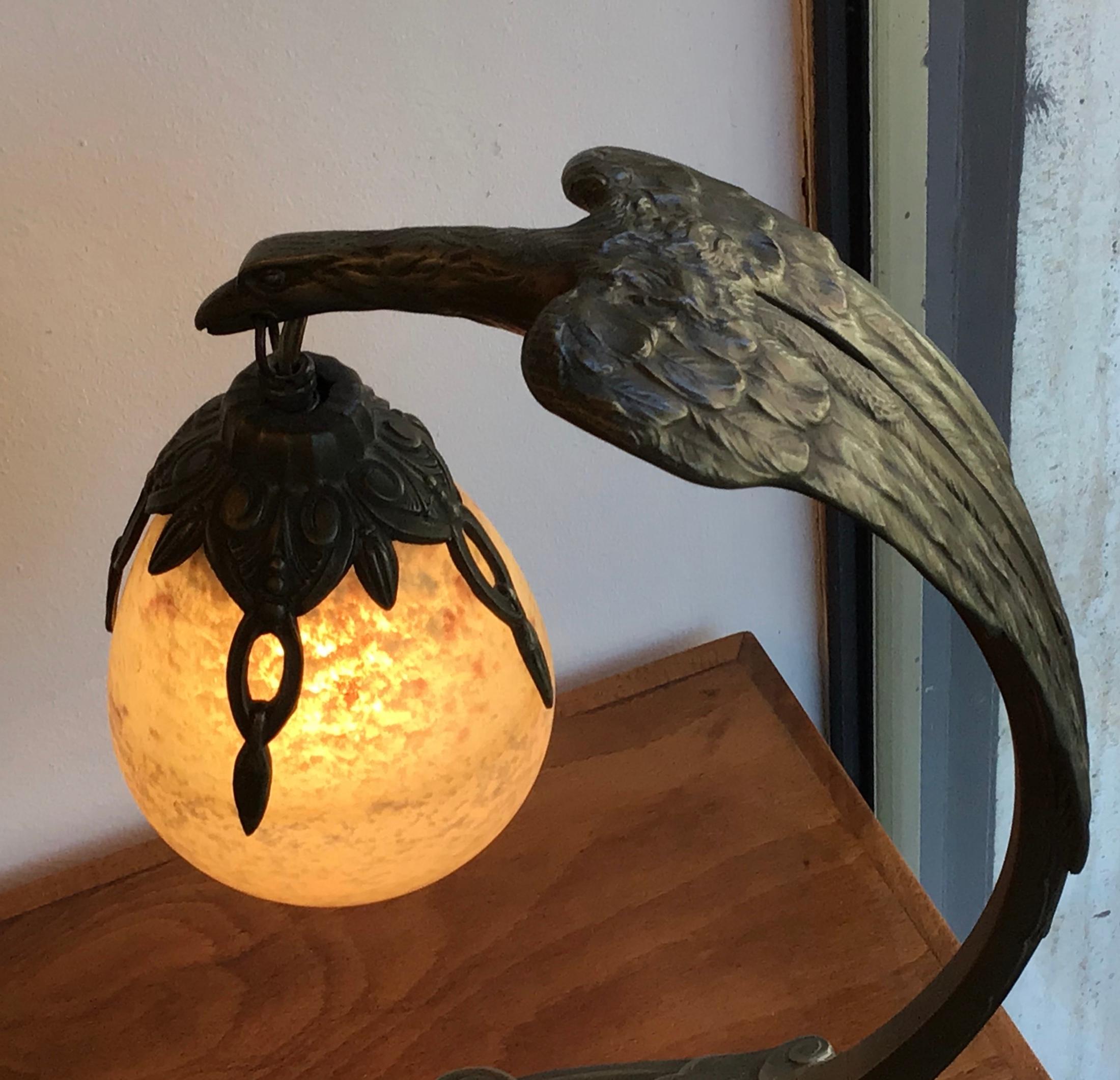 Charles Ranc Table Lamp Bronze Glass, 1930, France 6