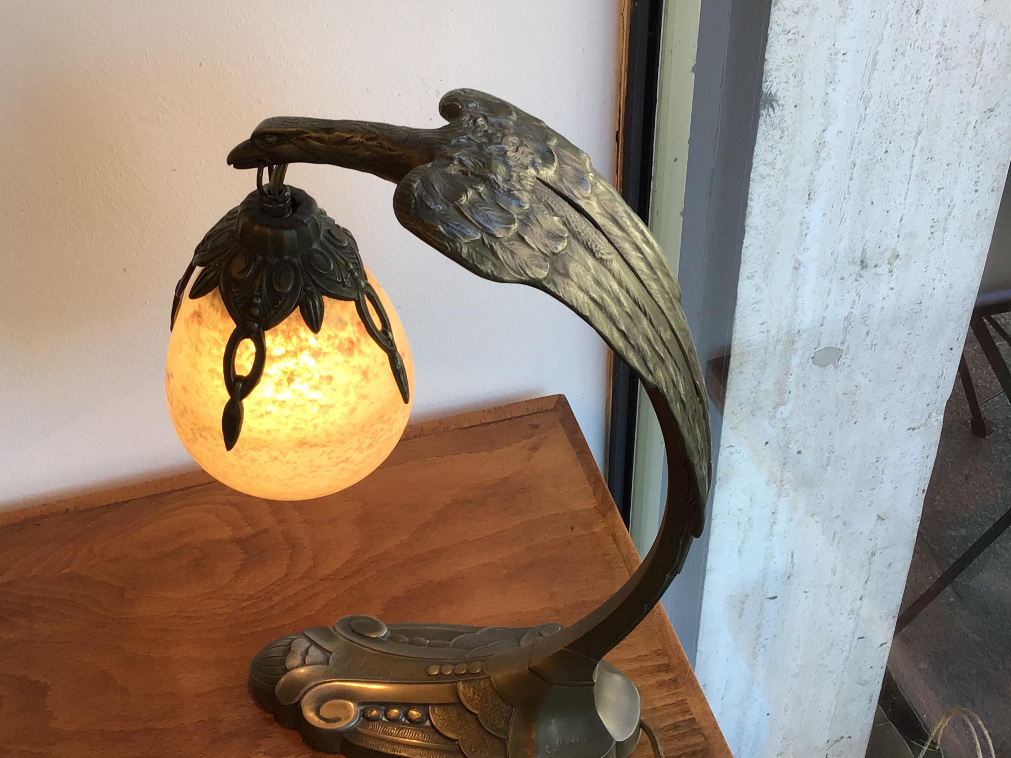 Charles Ranc Table Lamp Bronze Glass, 1930, France 7
