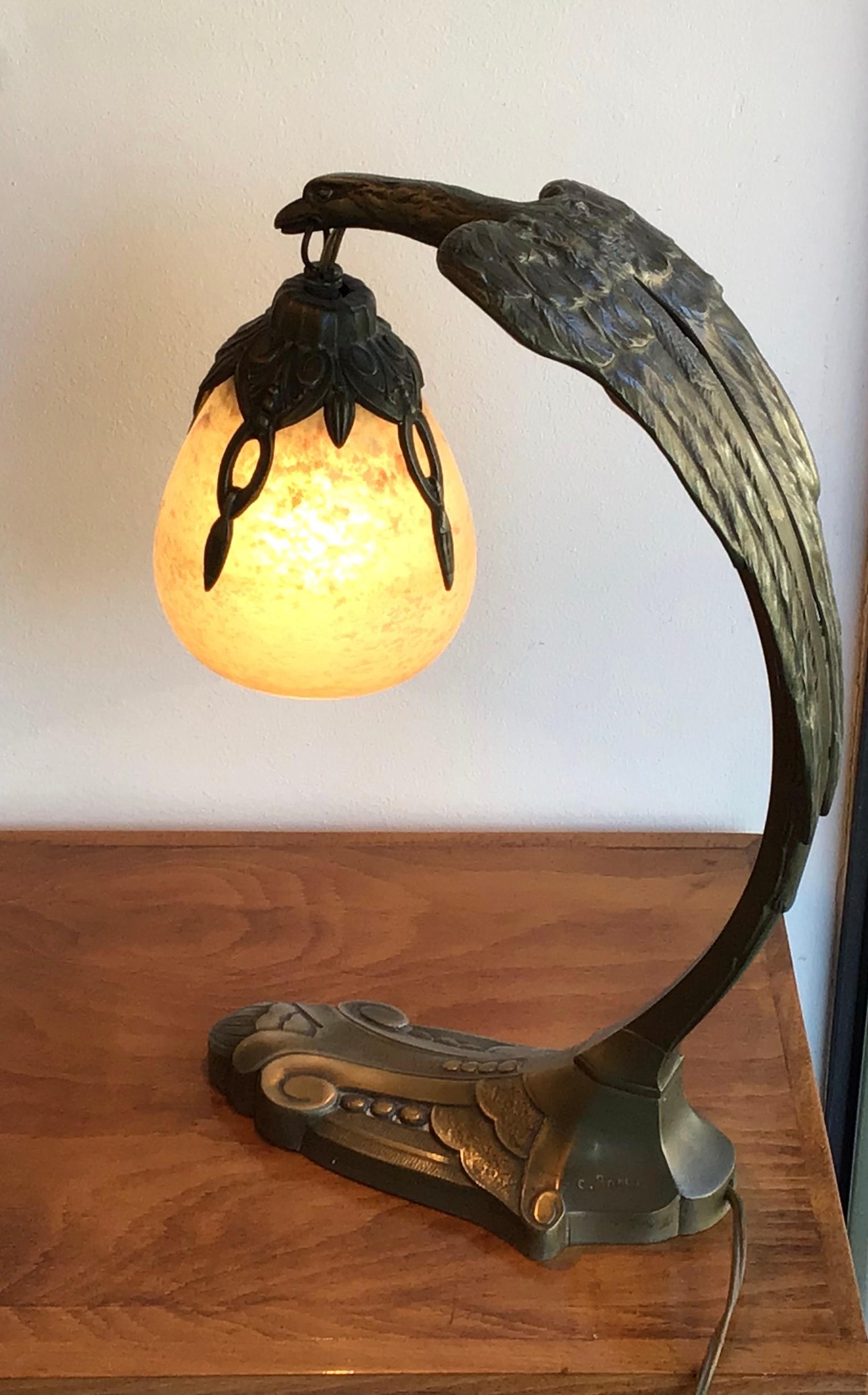 Charles Ranc Table Lamp Bronze Glass, 1930, France 9
