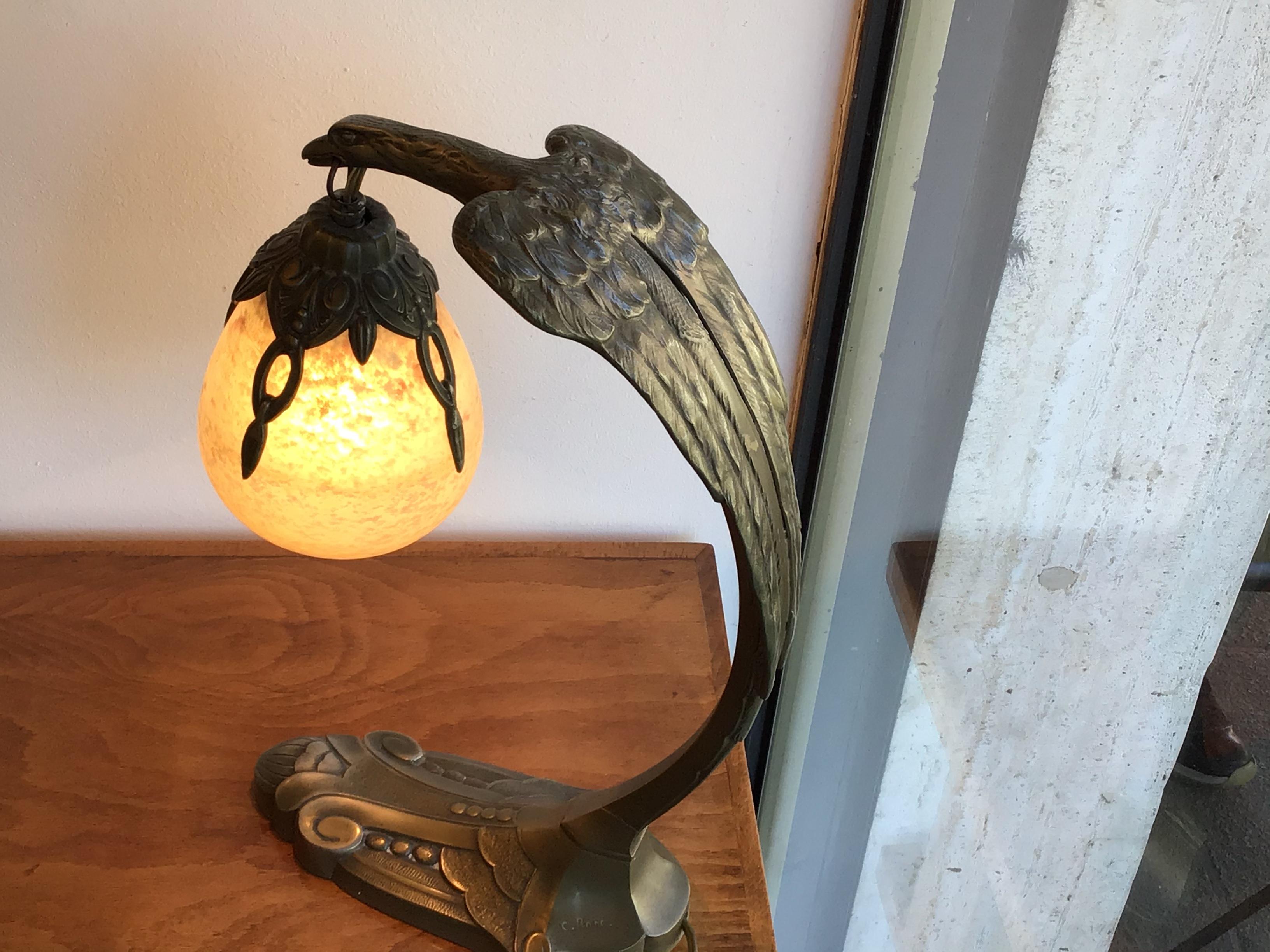 Charles Ranc Table Lamp Bronze Glass, 1930, France 10