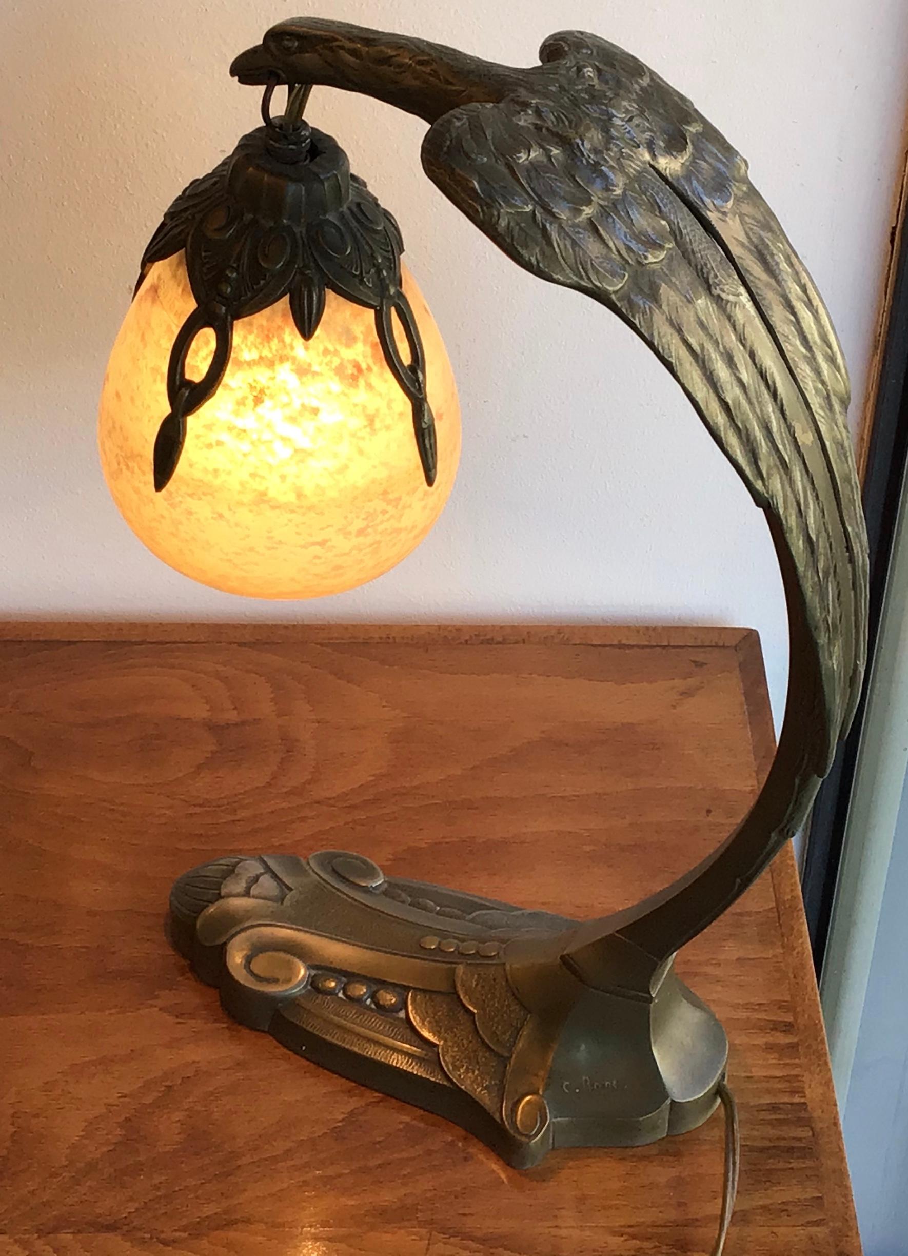 Charles Ranc Table Lamp Bronze Glass, 1930, France 11