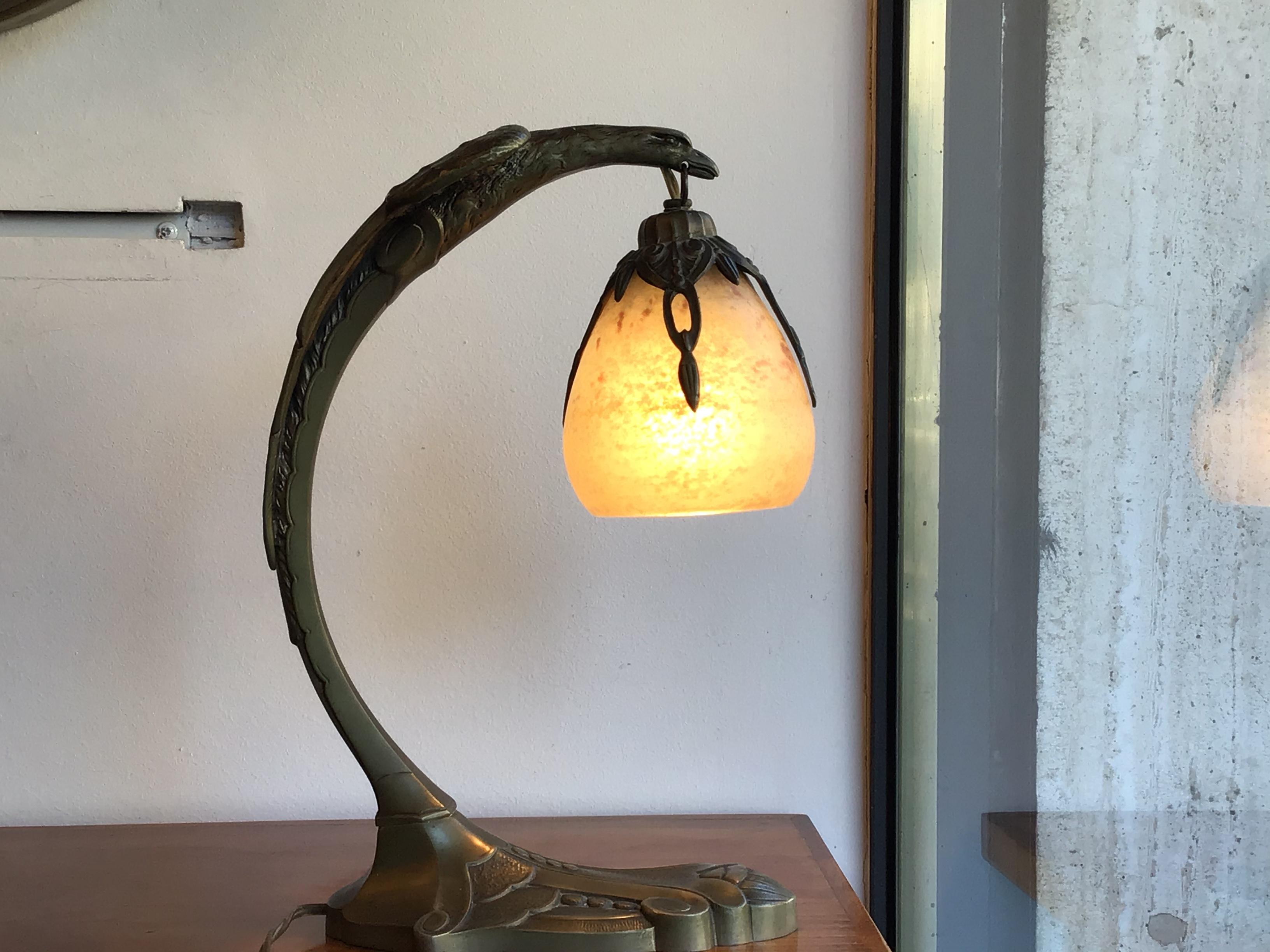 Charles Ranc Table Lamp Bronze Glass, 1930, France 2