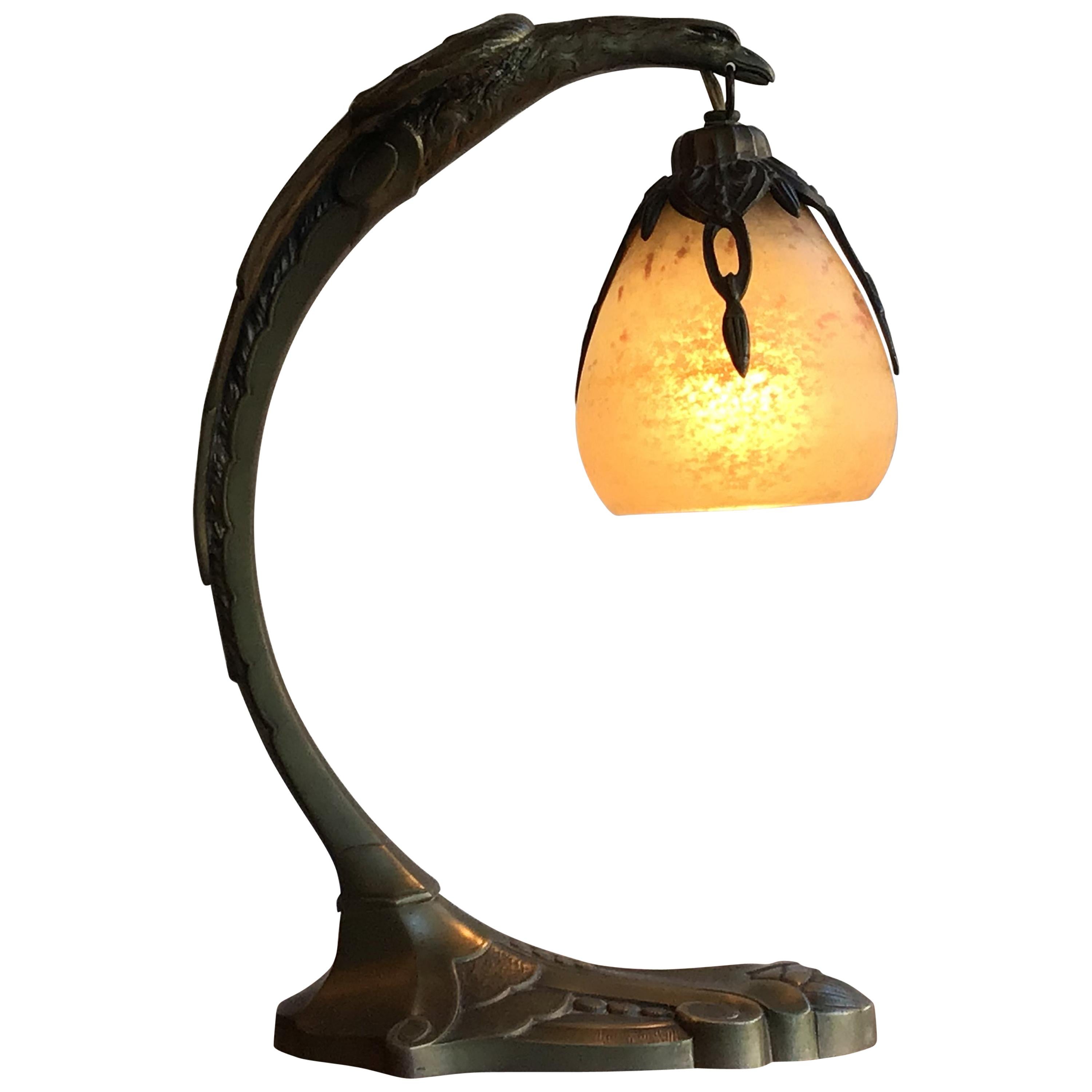 Charles Ranc Table Lamp Bronze Glass, 1930, France