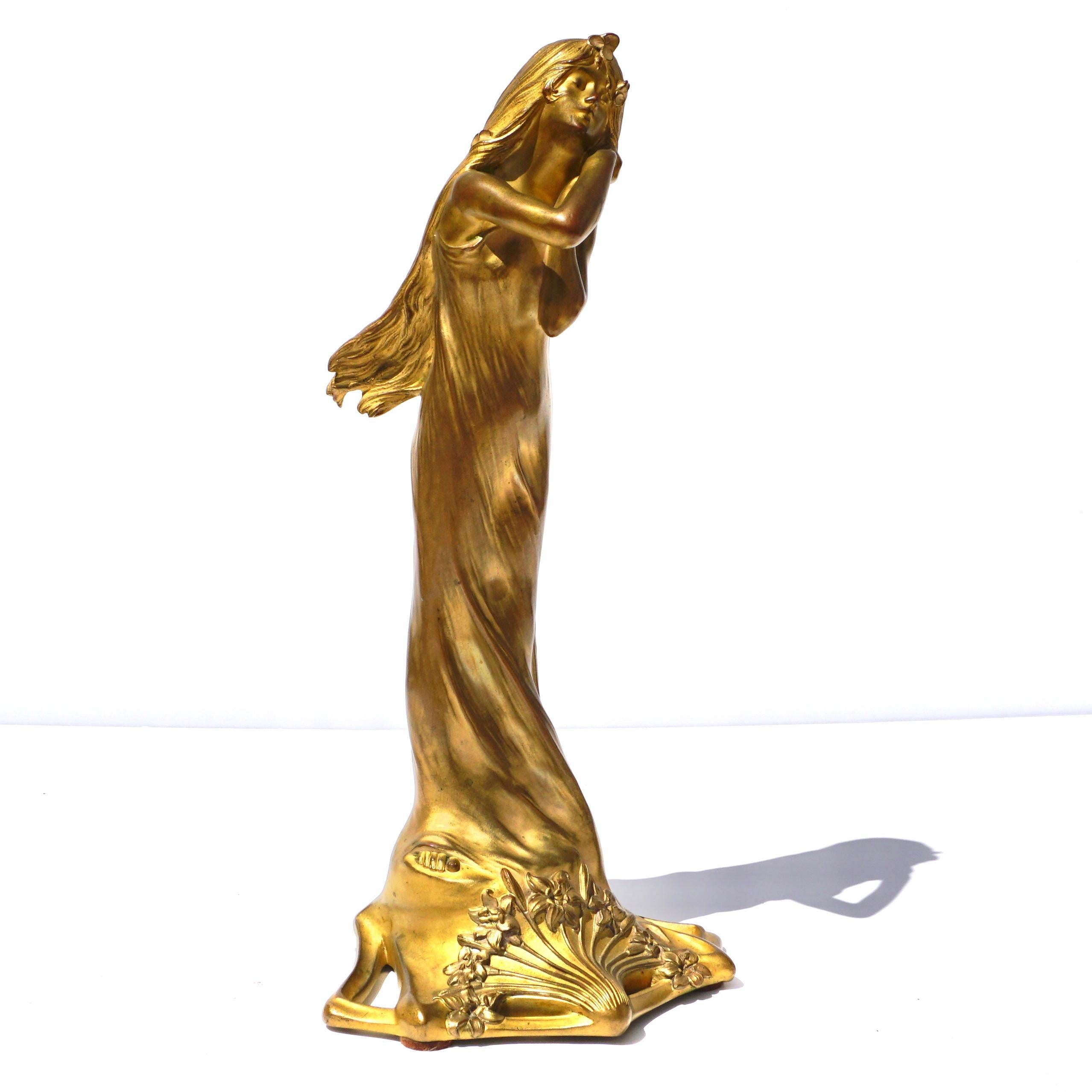 Charles Raphaël Peyre Jugendstil Vergoldete Bronze Jungfrau (Art nouveau) im Angebot