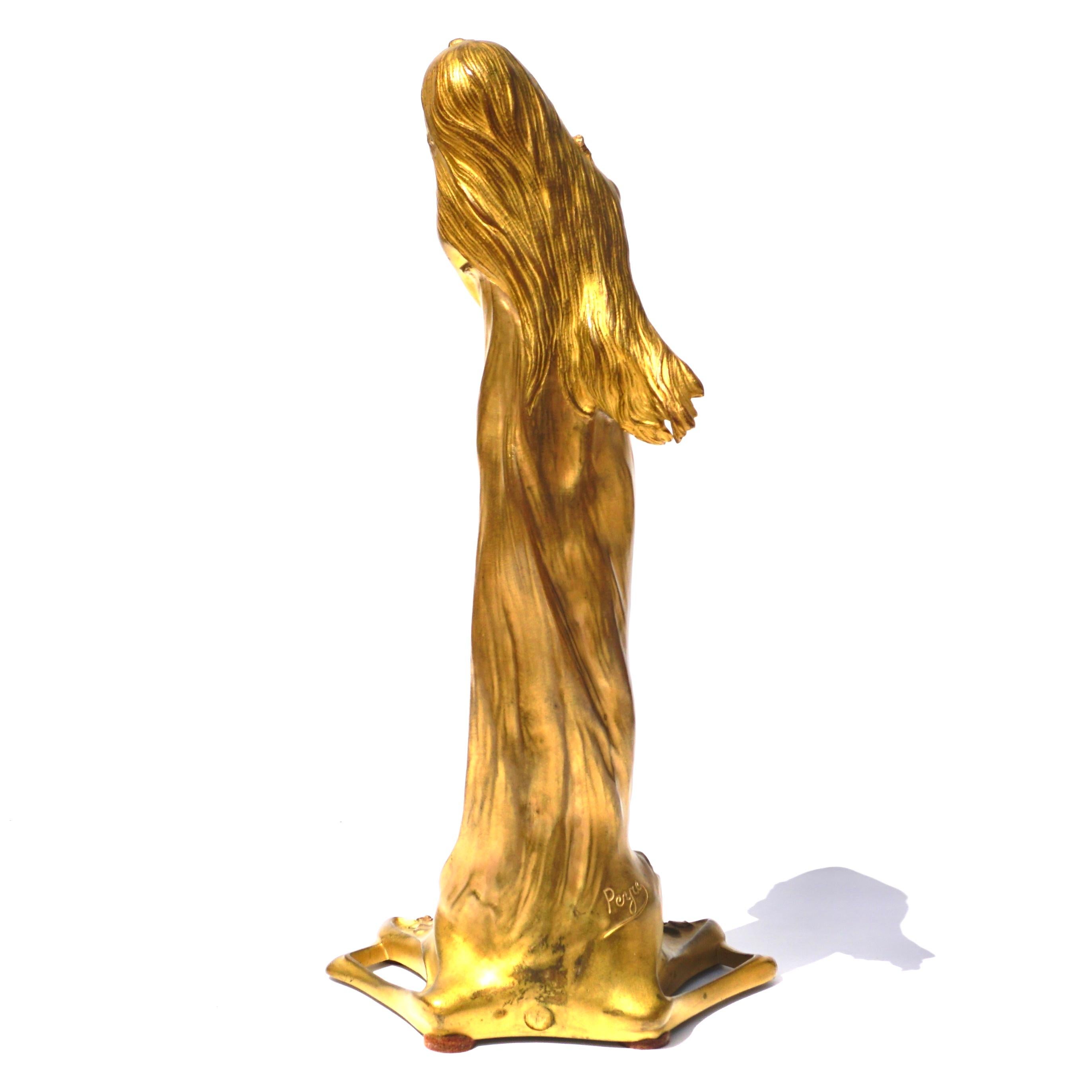 Charles Raphaël Peyre Jugendstil Vergoldete Bronze Jungfrau (Gegossen) im Angebot