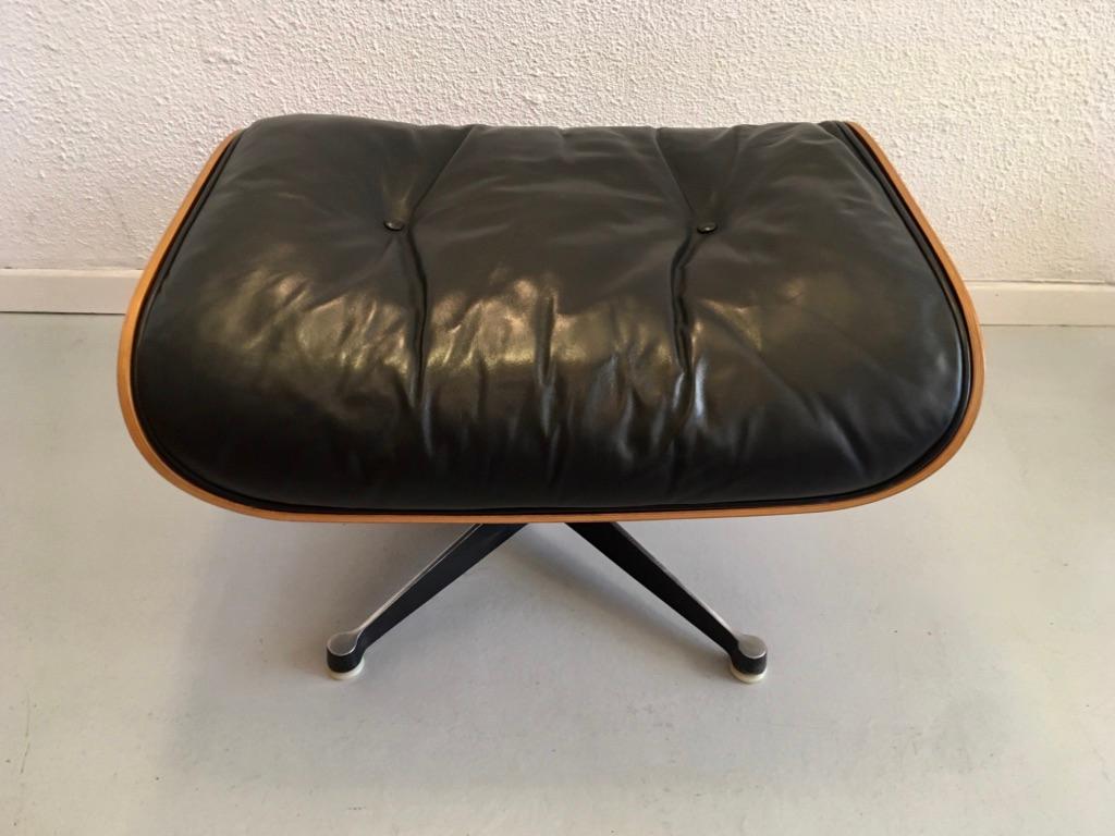 Charles & Ray Eames Black Leather and Rosewood Ottoman for Lounge Chair 2