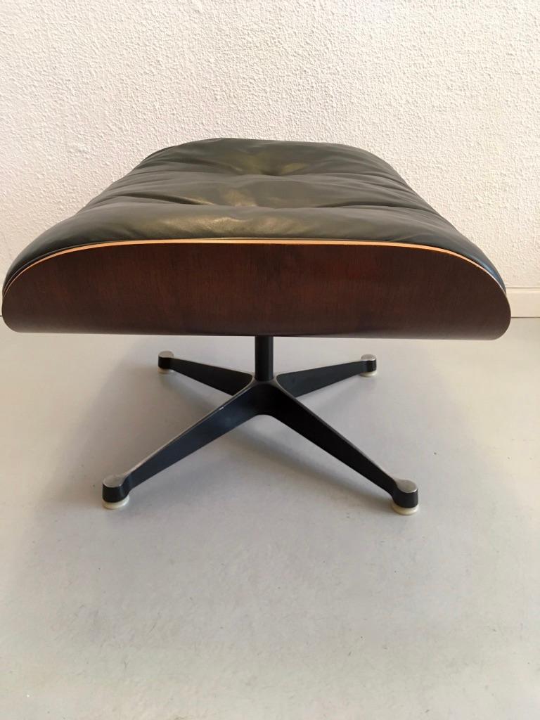 Charles & Ray Eames Black Leather and Rosewood Ottoman for Lounge Chair 3