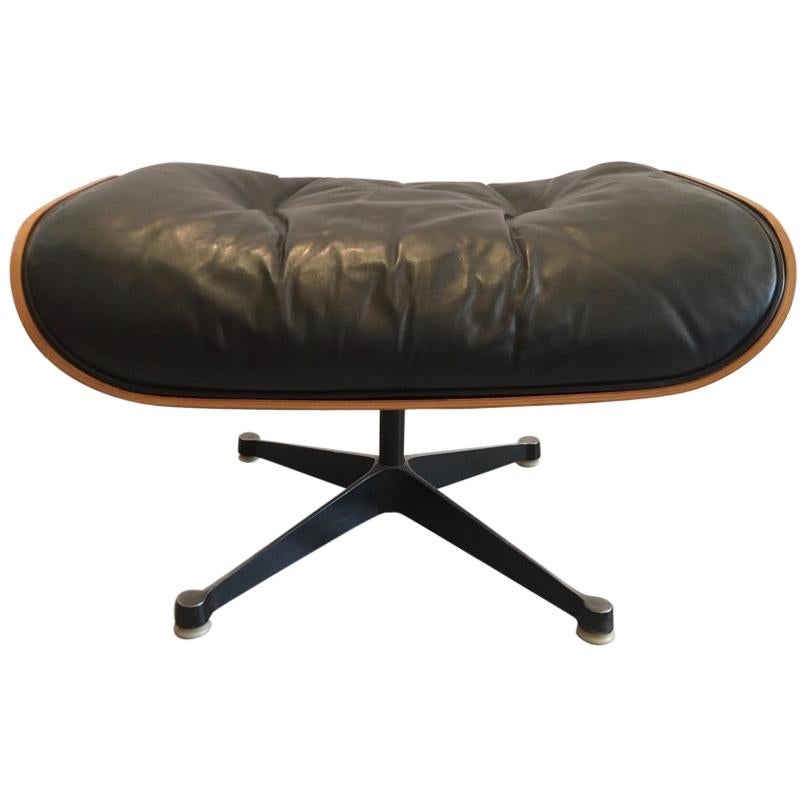 Charles & Ray Eames Black Leather and Rosewood Ottoman for Lounge Chair