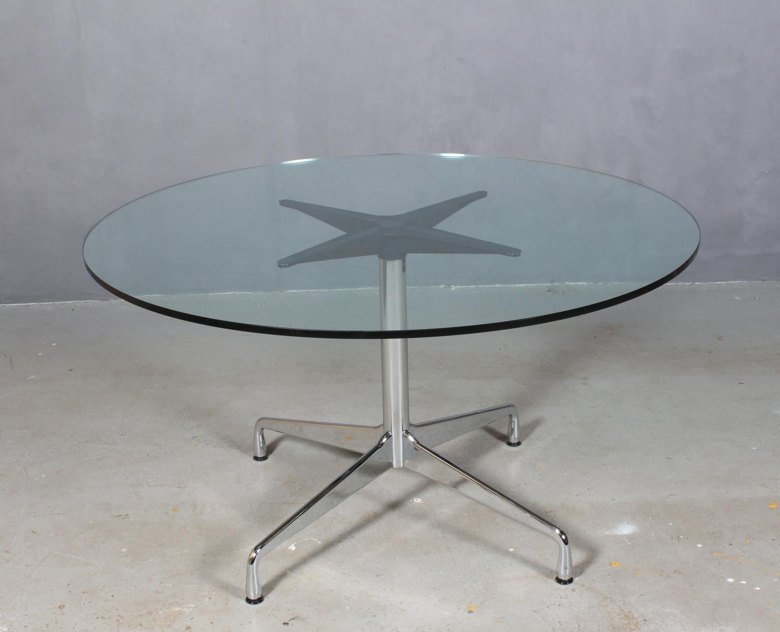 Charles & Ray Eames, dining table with plate of glass, special order.

Base of steel.

From the Segmented series, made by Vitra.