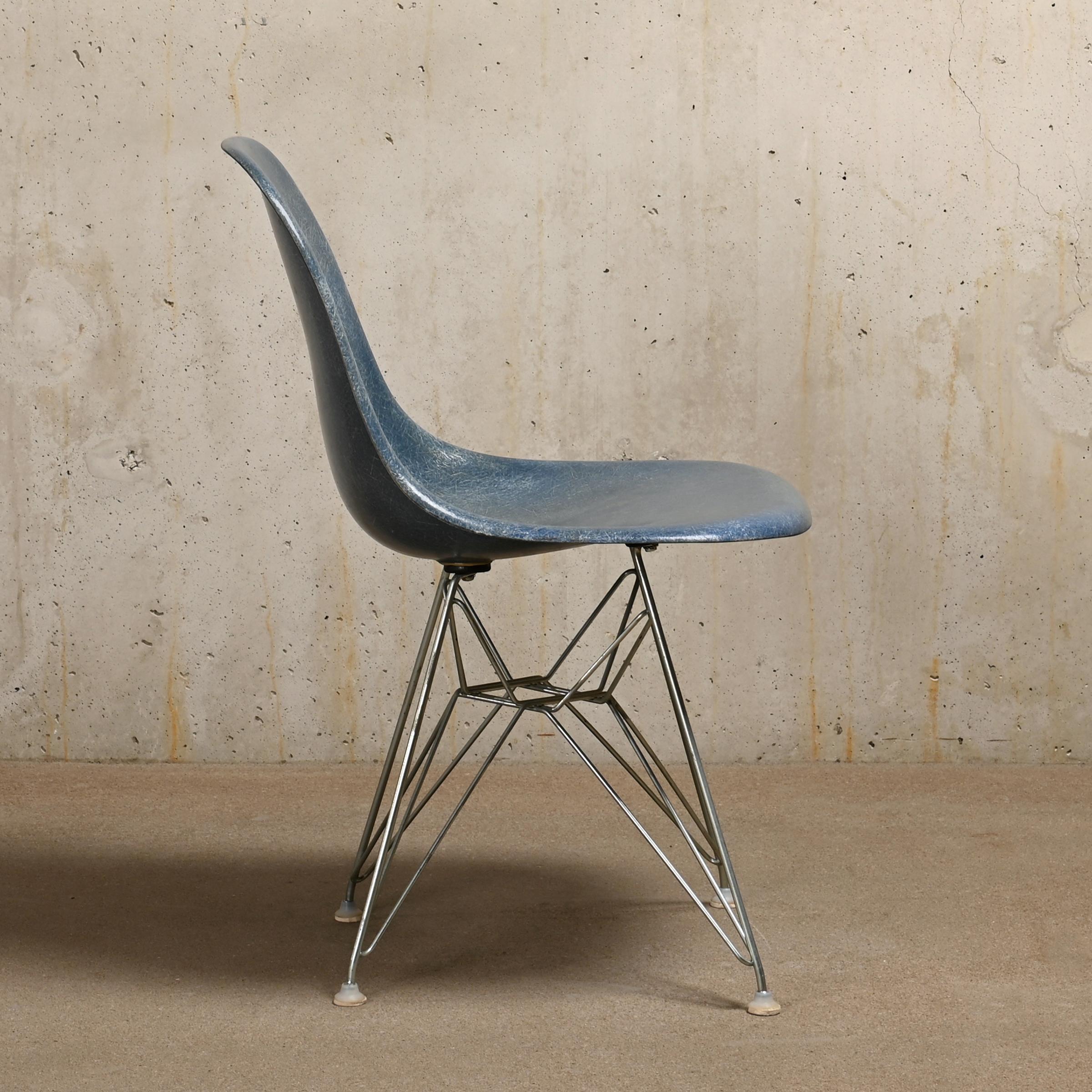 Mid-Century Modern Charles & Ray Eames DSR side chair Medium Blue fiberglass for Herman Miller