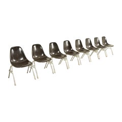 Charles & Ray Eames DSS Seal Brown Stacking Shell Chairs  Set of Eight
