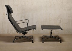 Charles & Ray Eames EA124 Lounge Chair and EA125 Ottoman in Black Leather, Vitra