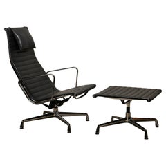 Used Charles & Ray Eames EA124 Lounge Chair and EA125 Ottoman in Black Leather, Vitra