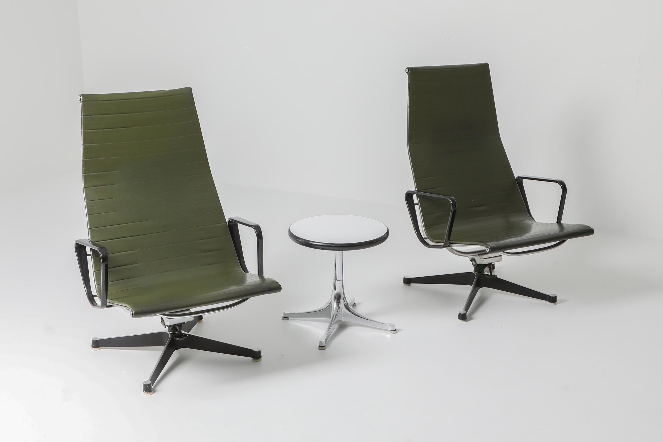Charles & Ray Eames EA124 Lounge Chairs in Green Leather by Herman Miller 5