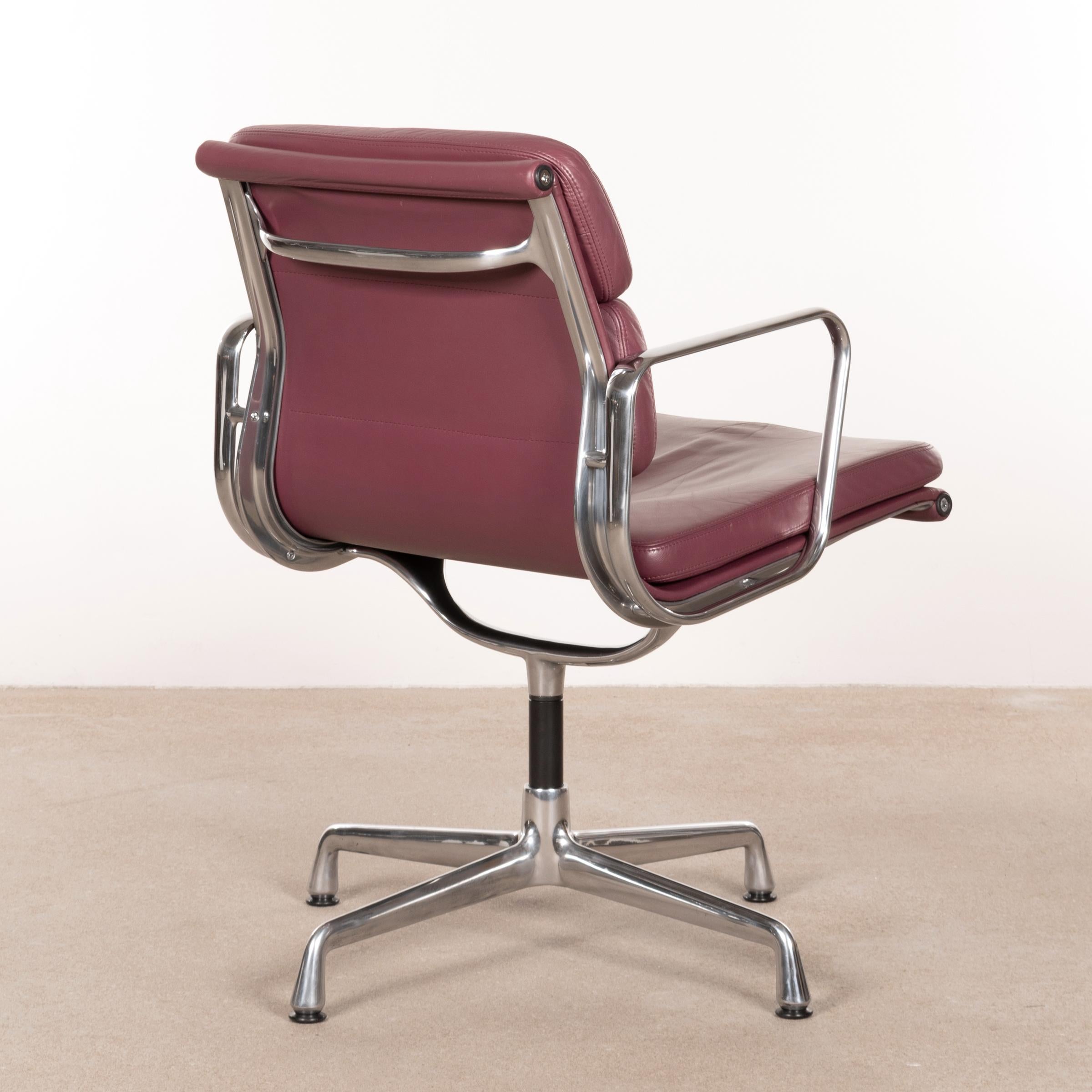 Polished Charles & Ray Eames EA208 Soft Pad Chairs in Aubergine / Purple Leather by Vitra