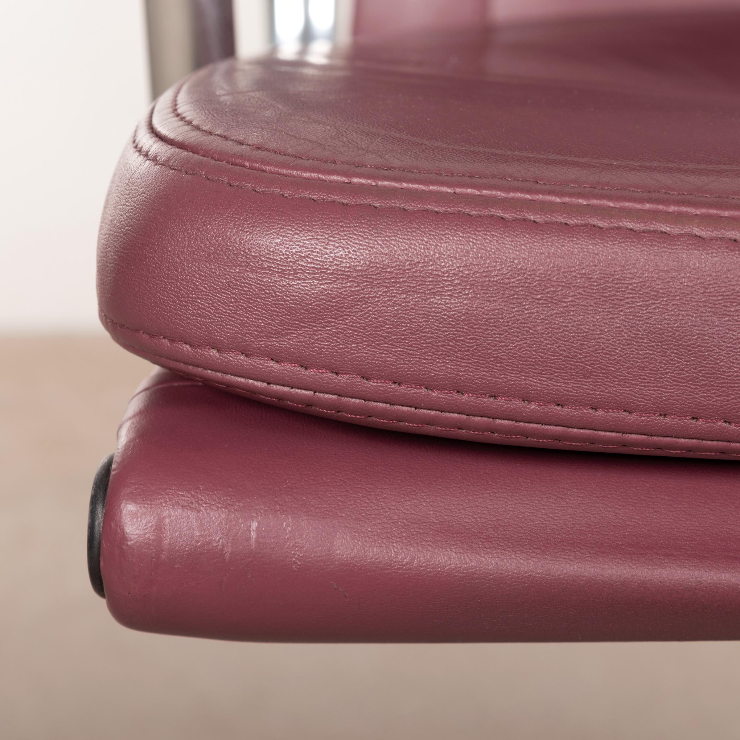Aluminum Charles & Ray Eames EA208 Soft Pad Chairs in Aubergine / Purple Leather by Vitra
