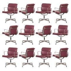 Charles & Ray Eames EA208 Soft Pad Chairs in Aubergine / Purple Leather by Vitra
