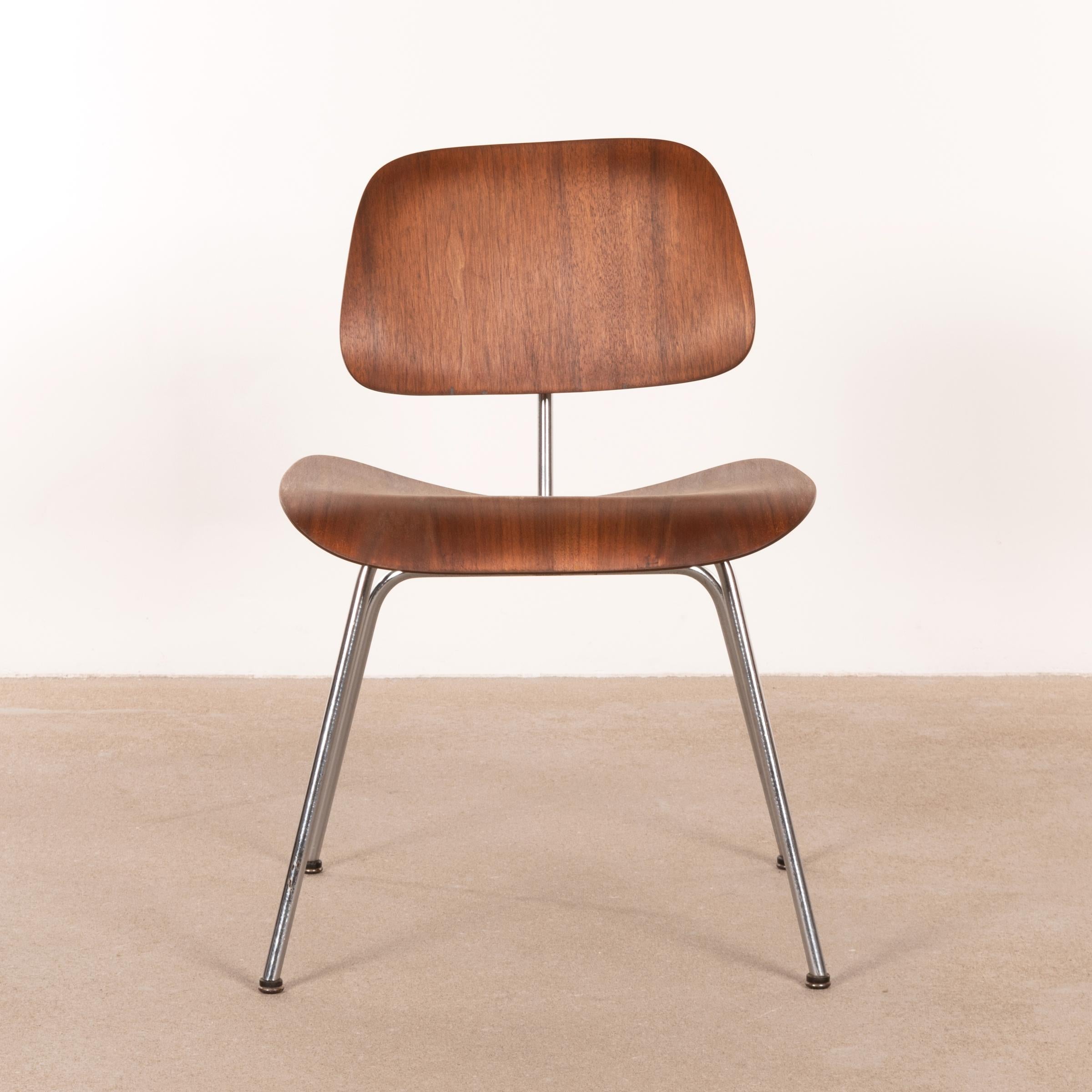 Metal Charles & Ray Eames Early DCM Walnut Side Chair by Herman Miller, USA