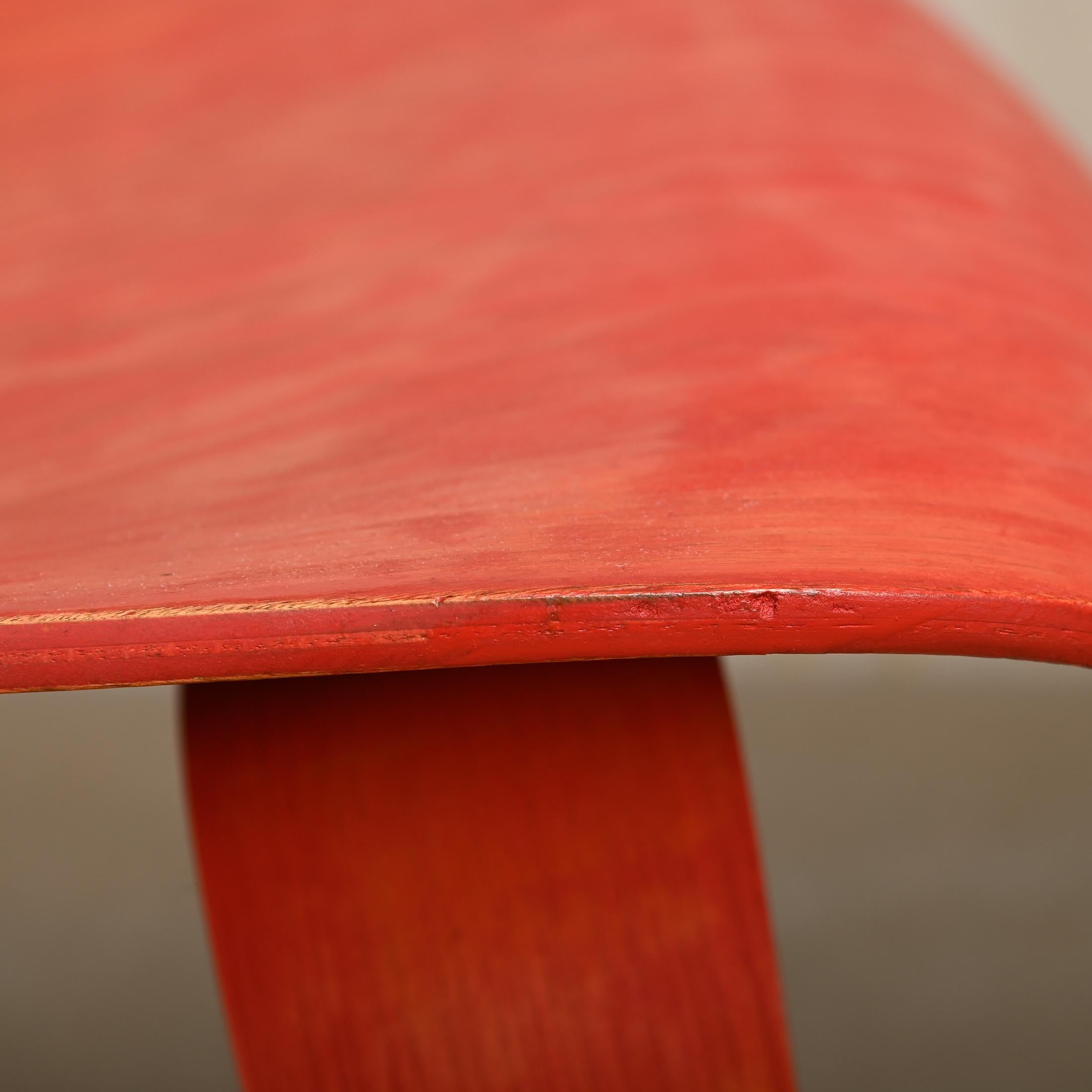 Charles & Ray Eames Early DCW Red aniline dye Ash Dining Chair for Evans Plywood 7