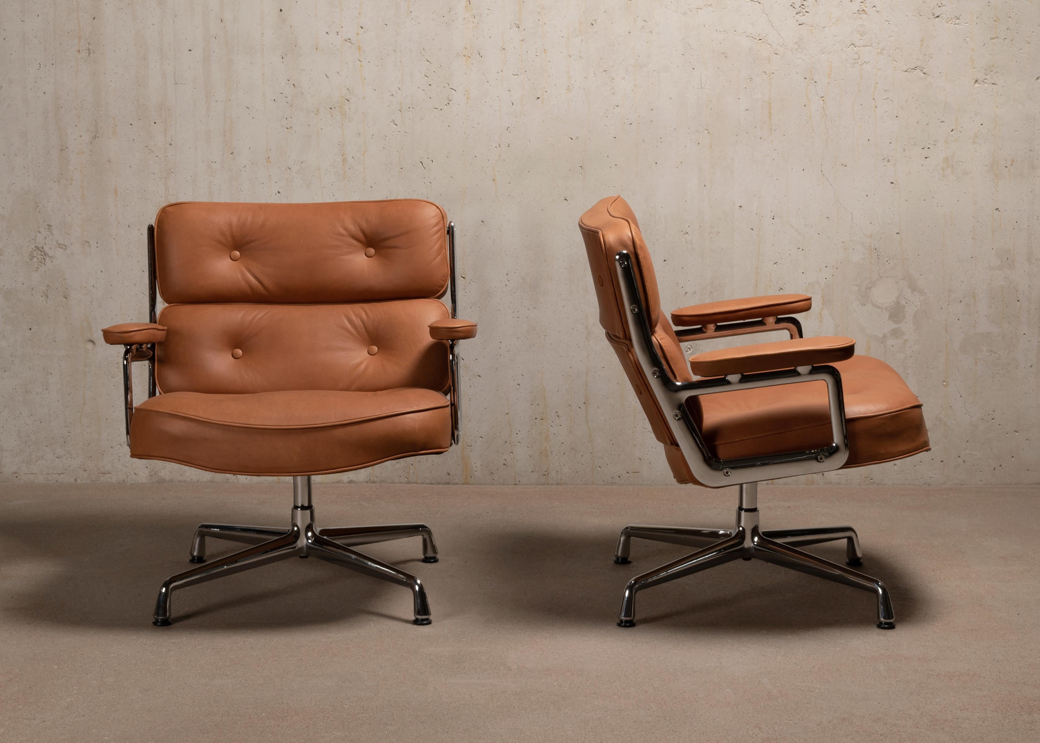 Mid-Century Modern Charles & Ray Eames ES105 Lobby Chairs in Cognac Leather by Vitra