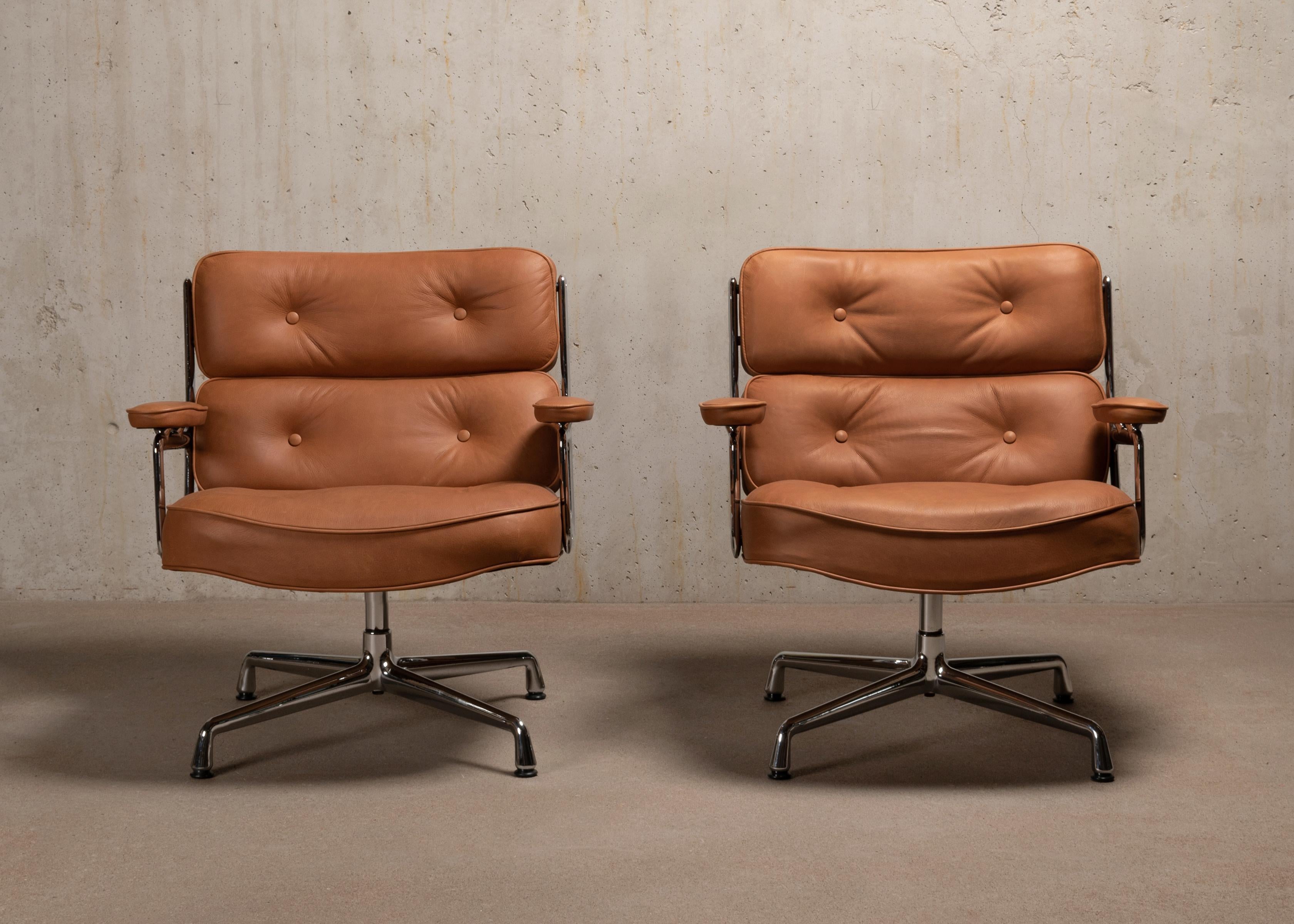 German Charles & Ray Eames ES105 Lobby Chairs in Cognac Leather by Vitra