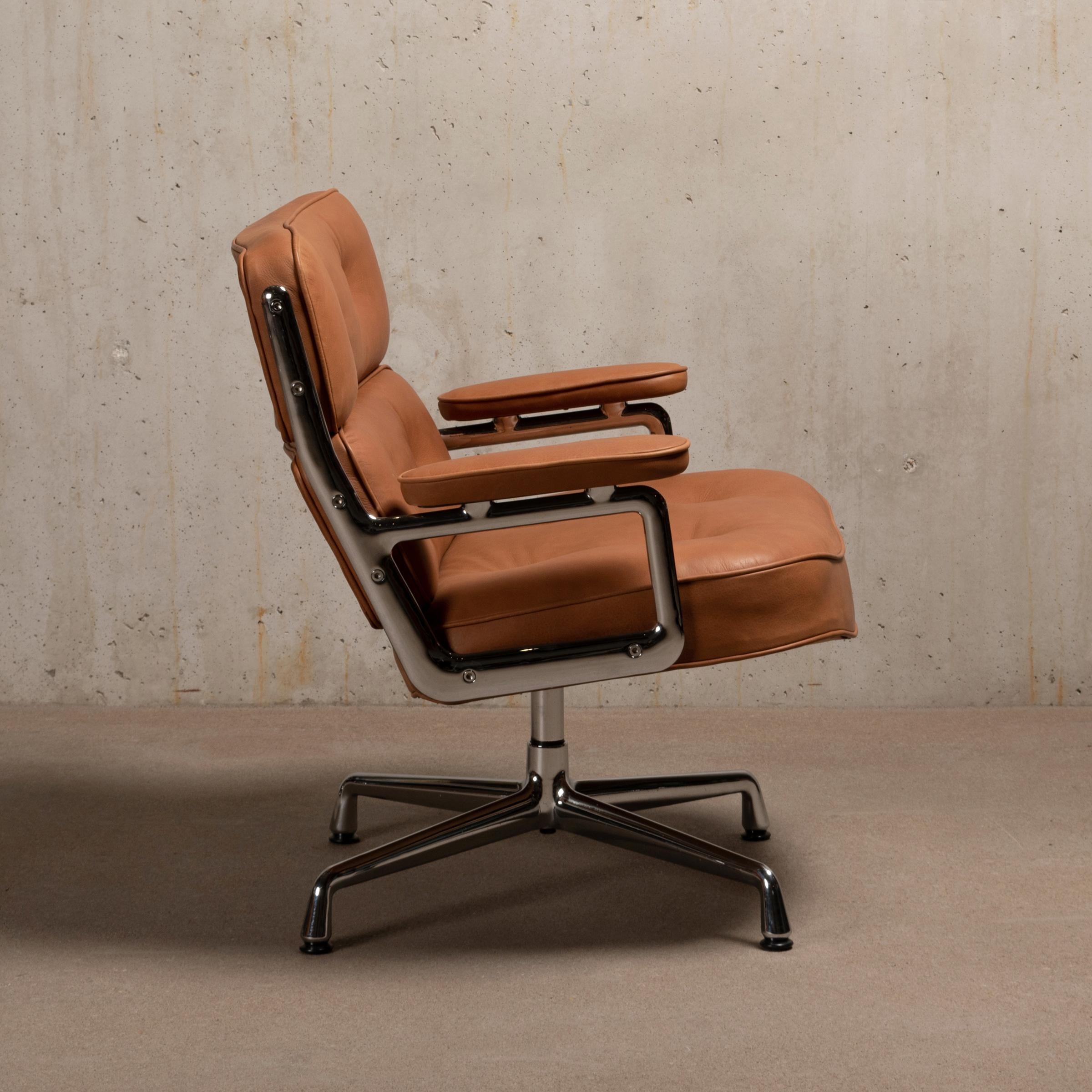 Aluminum Charles & Ray Eames ES105 Lobby Chairs in Cognac Leather by Vitra