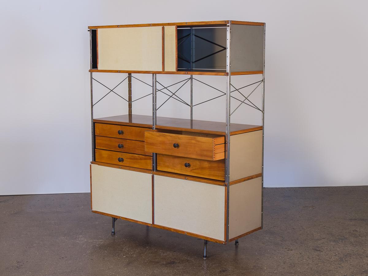 The Charles & Ray Eames ESU 400 N Storage Unit for Herman Miller. Our second edition example is from 1953, one of the few from the short production period between 1952-1955. 

The design features plated steel uprights, and crossed metal struts