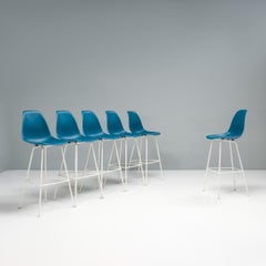 Charles & Ray Eames for Herman Miller Blue Moulded Plastic Stools, Set of 6