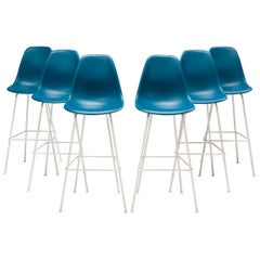 Charles & Ray Eames for Herman Miller Blue Moulded Plastic Stools, Set of 6