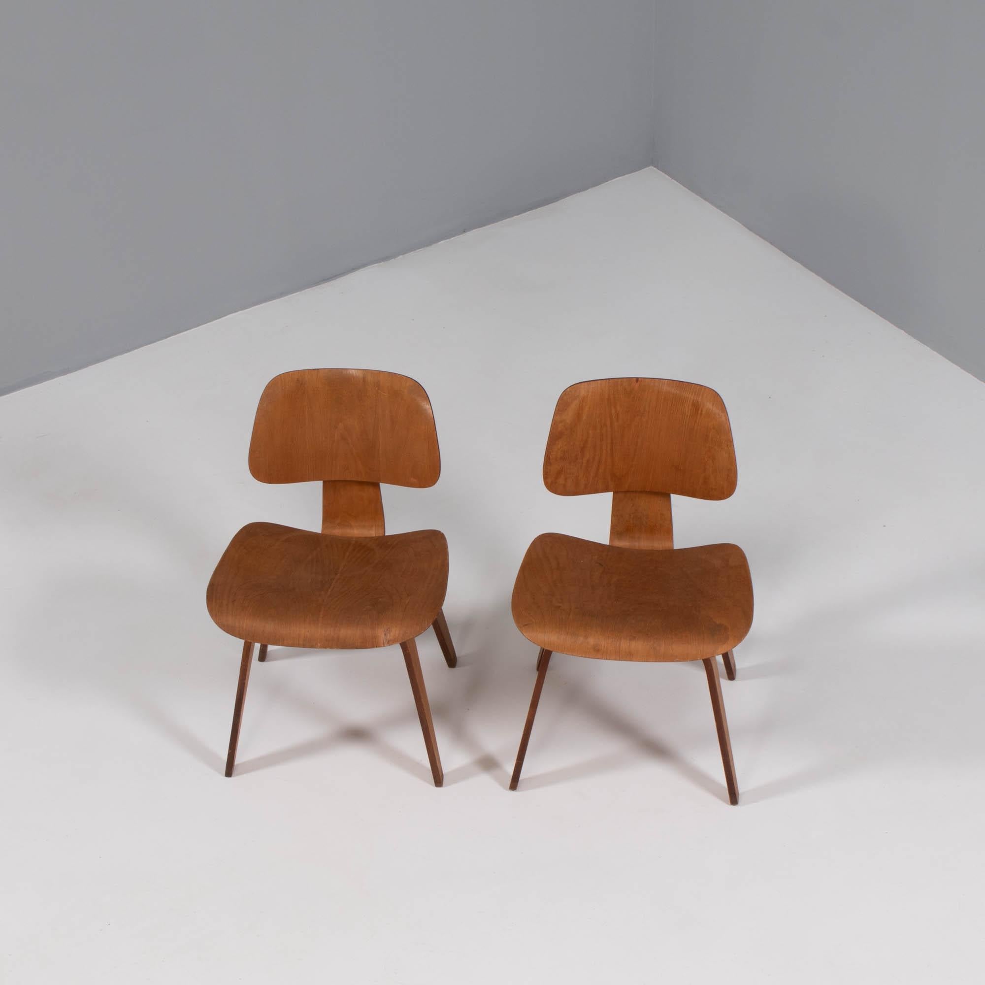 Mid-Century Modern Charles & Ray Eames for Herman Miller DCW Dining Chairs, 1950s Set of 2
