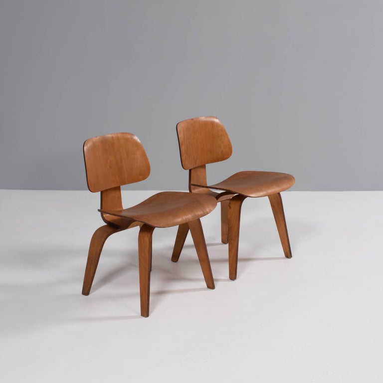The DCW chair was originally released in 1946, with Herman Miller taking over the manufacture of the chairs in 1950. This lasted until 1953 when the chairs were taken out of production until 1994. 

These chairs are 2nd generation (1st generation
