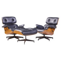 Charles & Ray Eames for Herman Miller Walnut Lounge Chairs - Pair with Ottoman