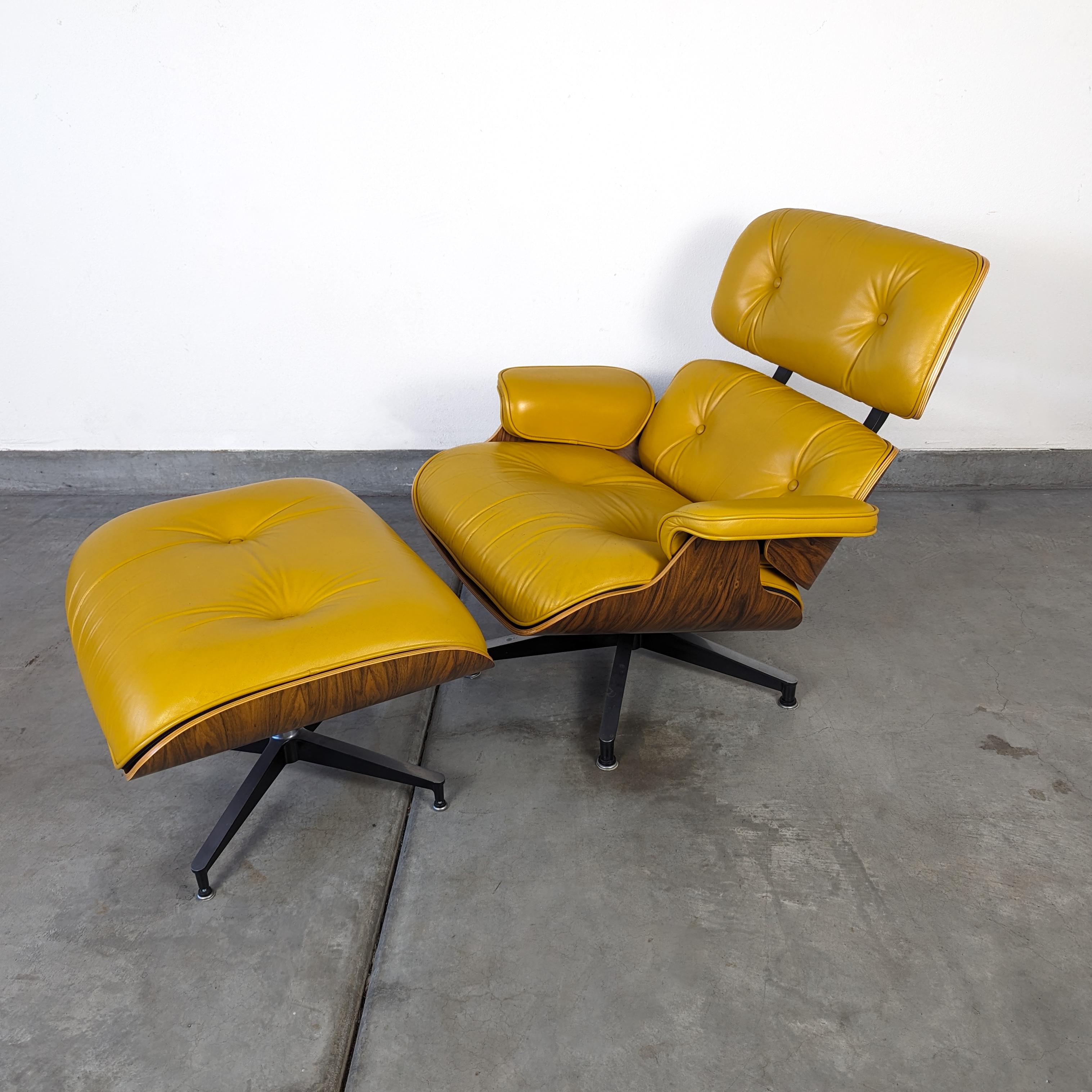 Mid-Century Modern Charles & Ray Eames for Herman Miller Yellow Leather Lounge Chair, 2008