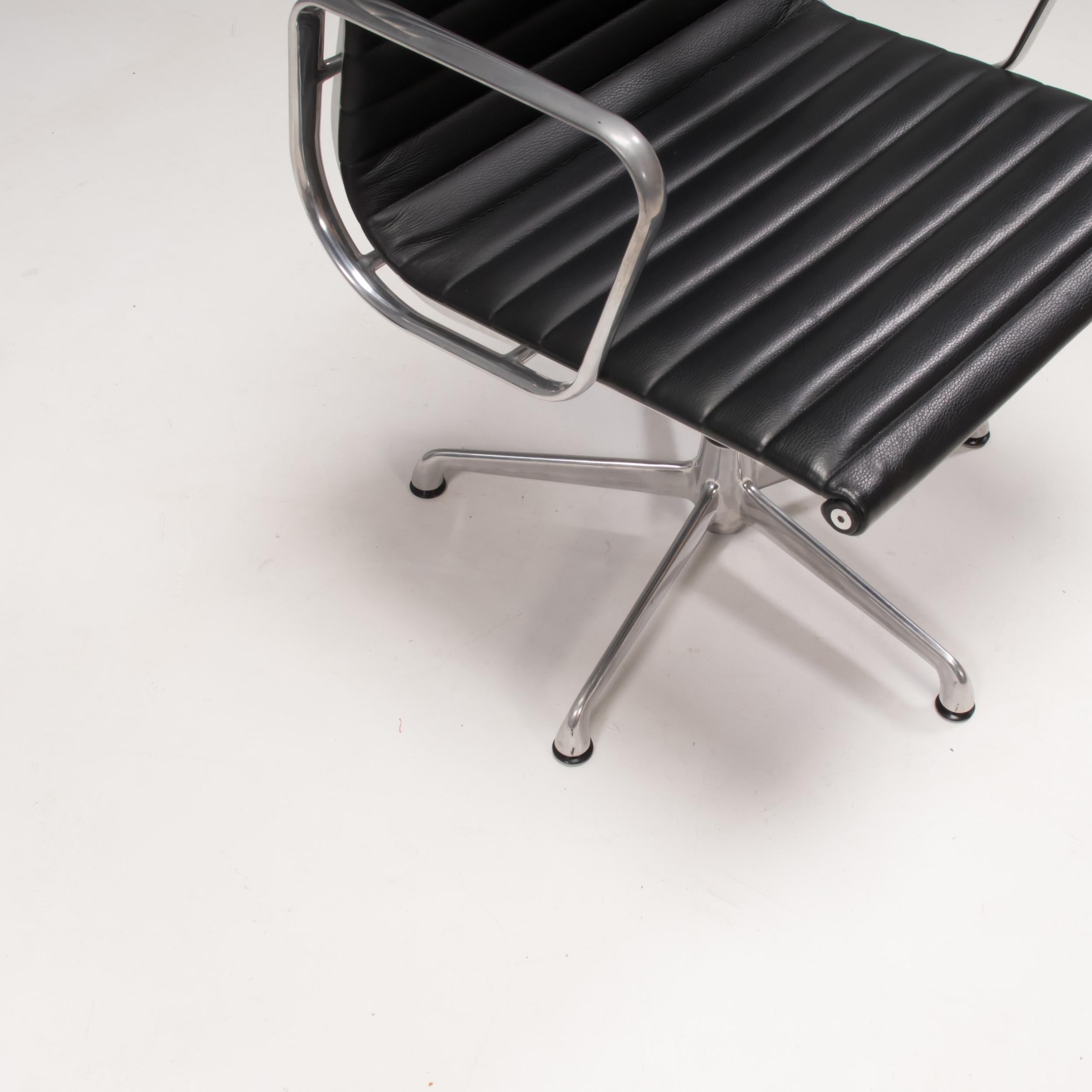 Contemporary Charles & Ray Eames for ICF EA 108 Black Leather & Aluminium Chairs, Set of 6 