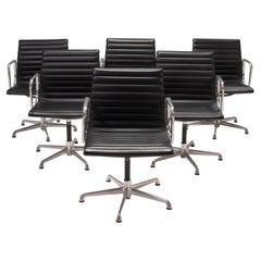 Charles & Ray Eames for ICF EA 108 Black Leather & Aluminium Chairs, Set of 6