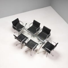 Charles & Ray Eames for ICF EA 108 Black Leather Chairs and Oval Dining Table
